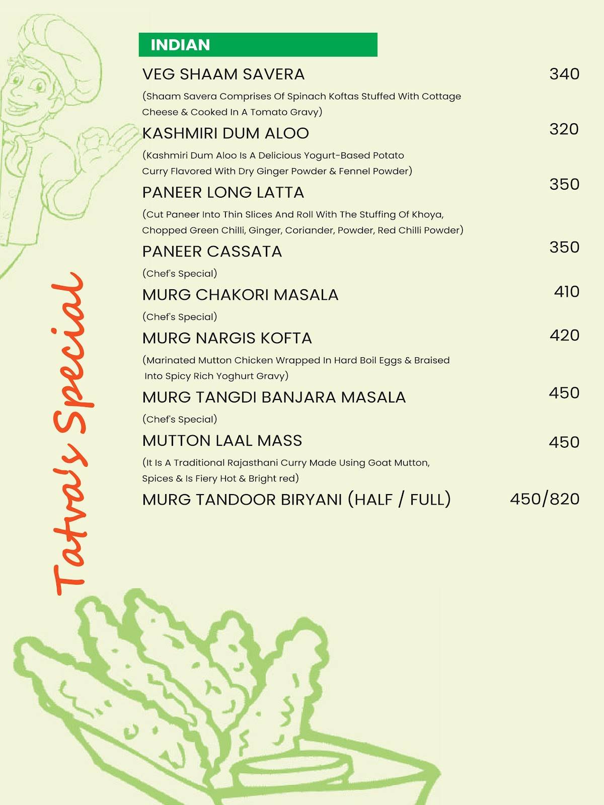 Tatva Restaurant and Cafe menu