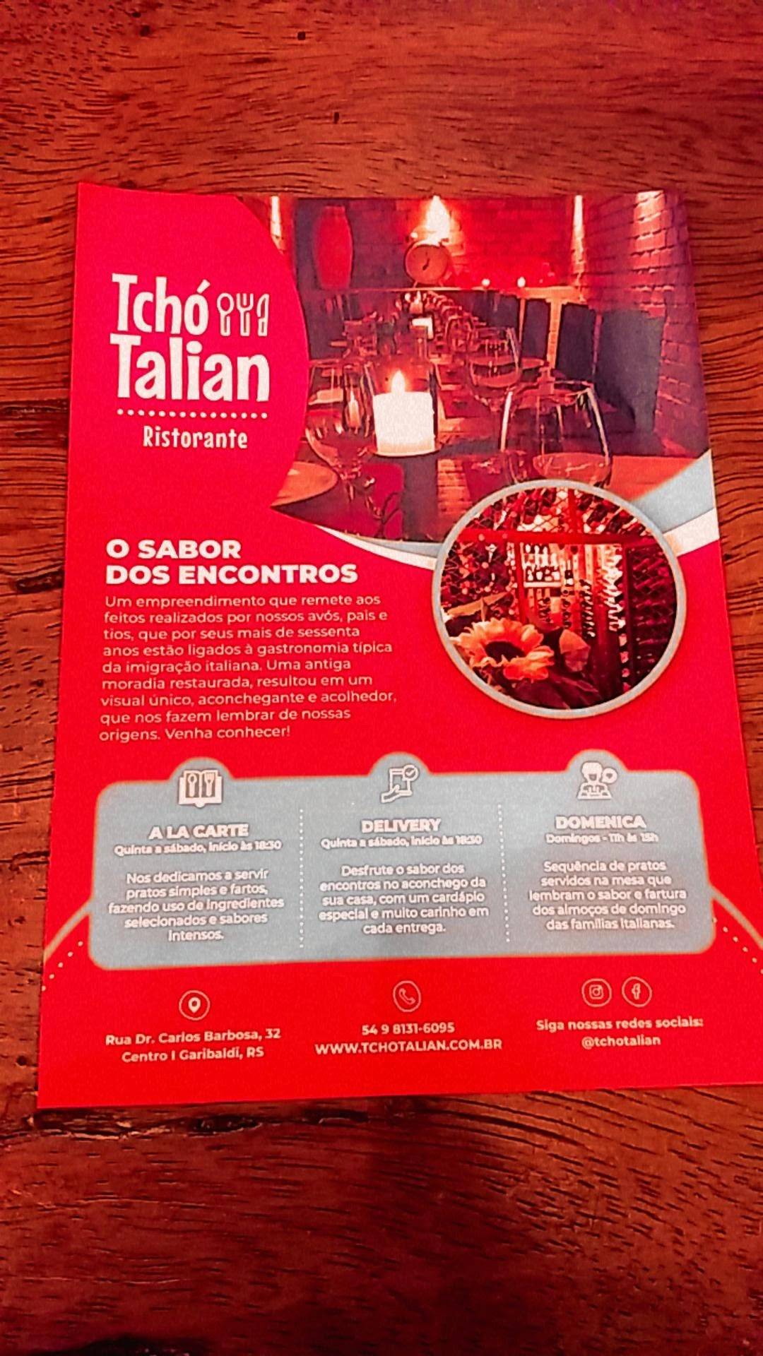 Tchó Talian Ristorante cardápio