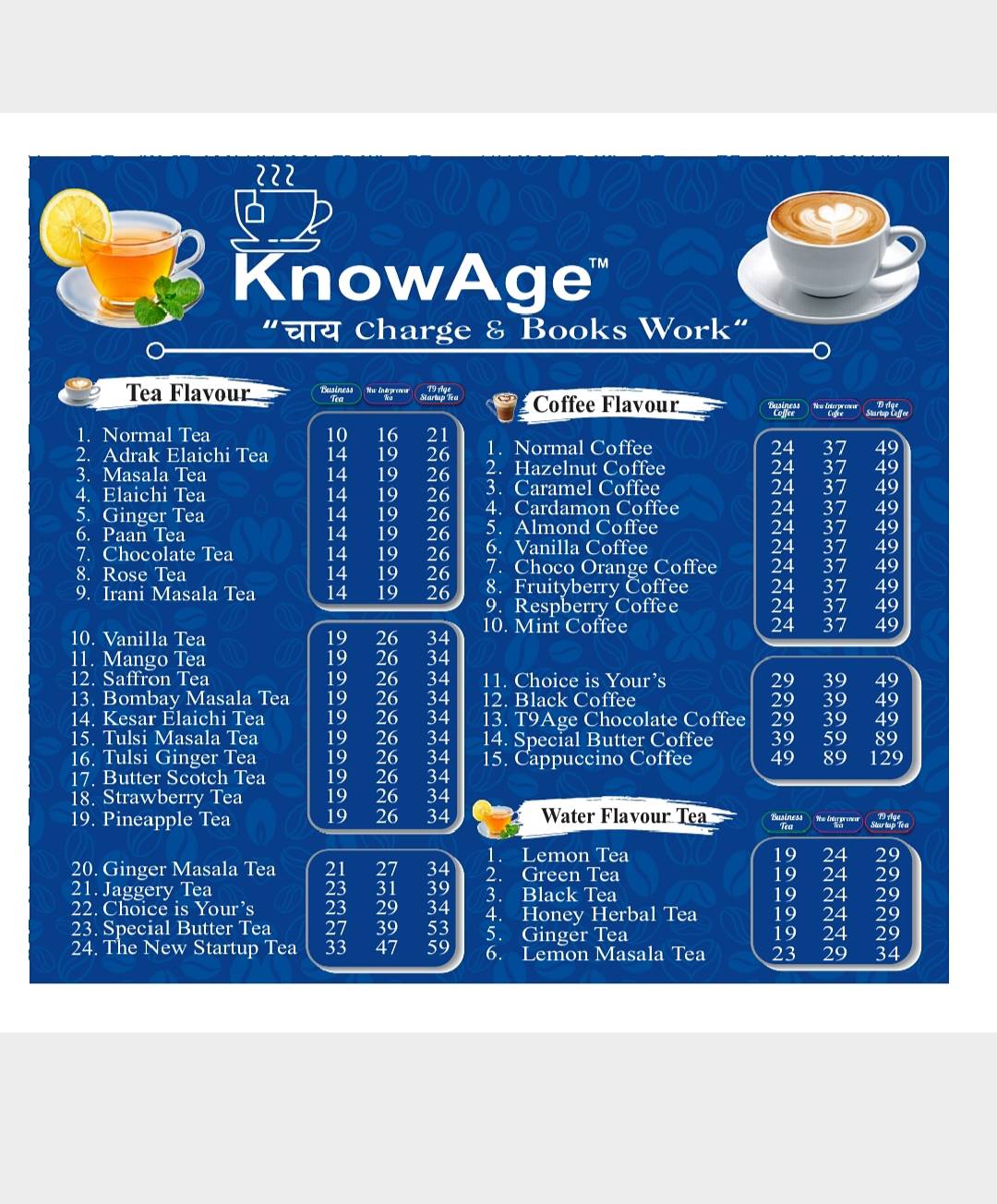 Tea Know+Age menu