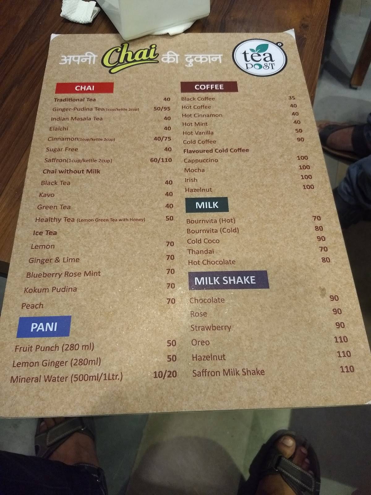 Tea Post - Apni Chai Ki Dukaan Best Cafe, Tea Cafe, Pocket Friendly Cafe menu