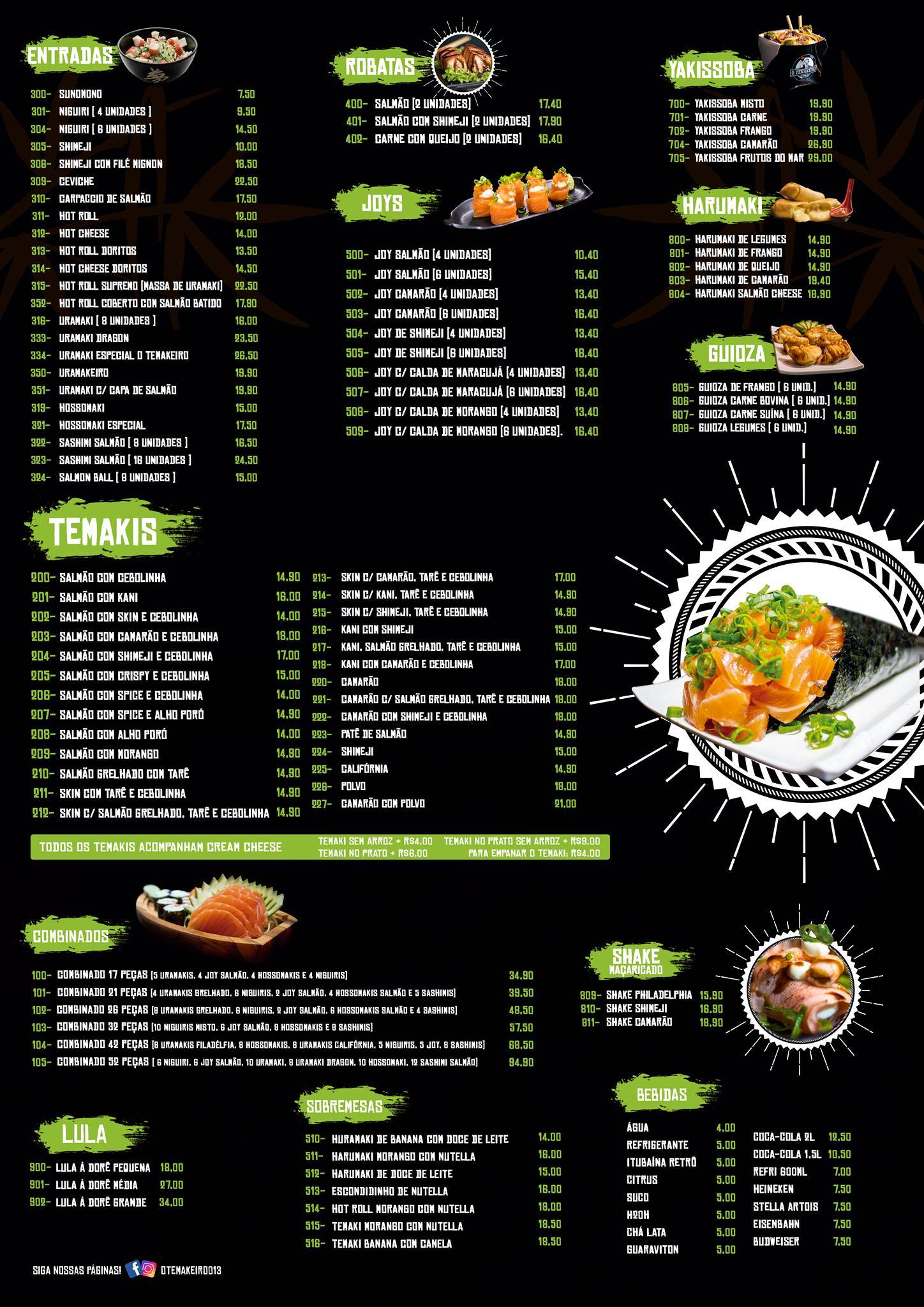 Temaki Mania. Santos SP cardápio