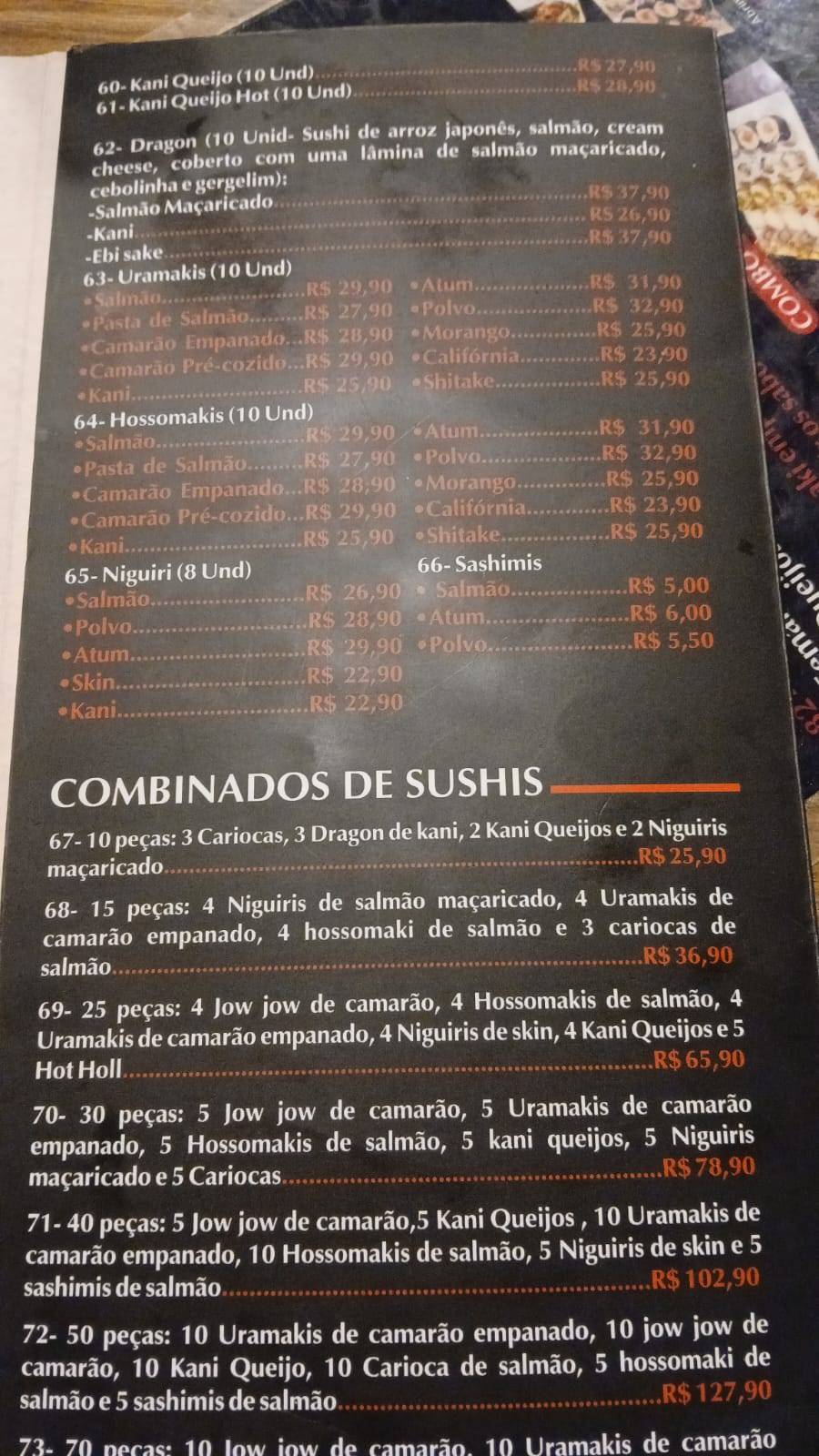 Temakisul cardápio
