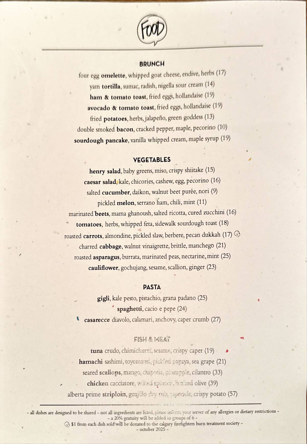 Menu de Ten Foot Henry