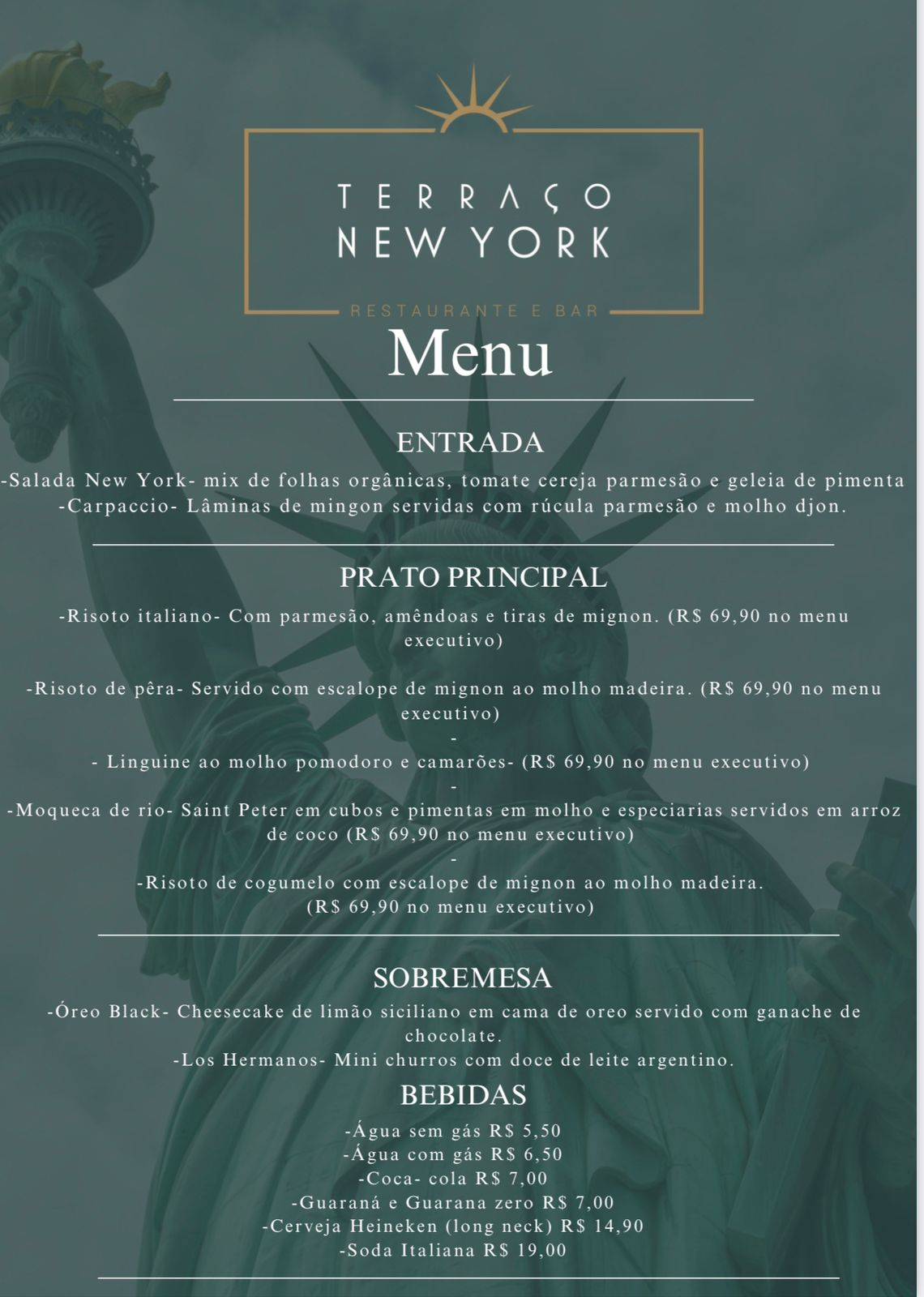 Terraço New York cardápio