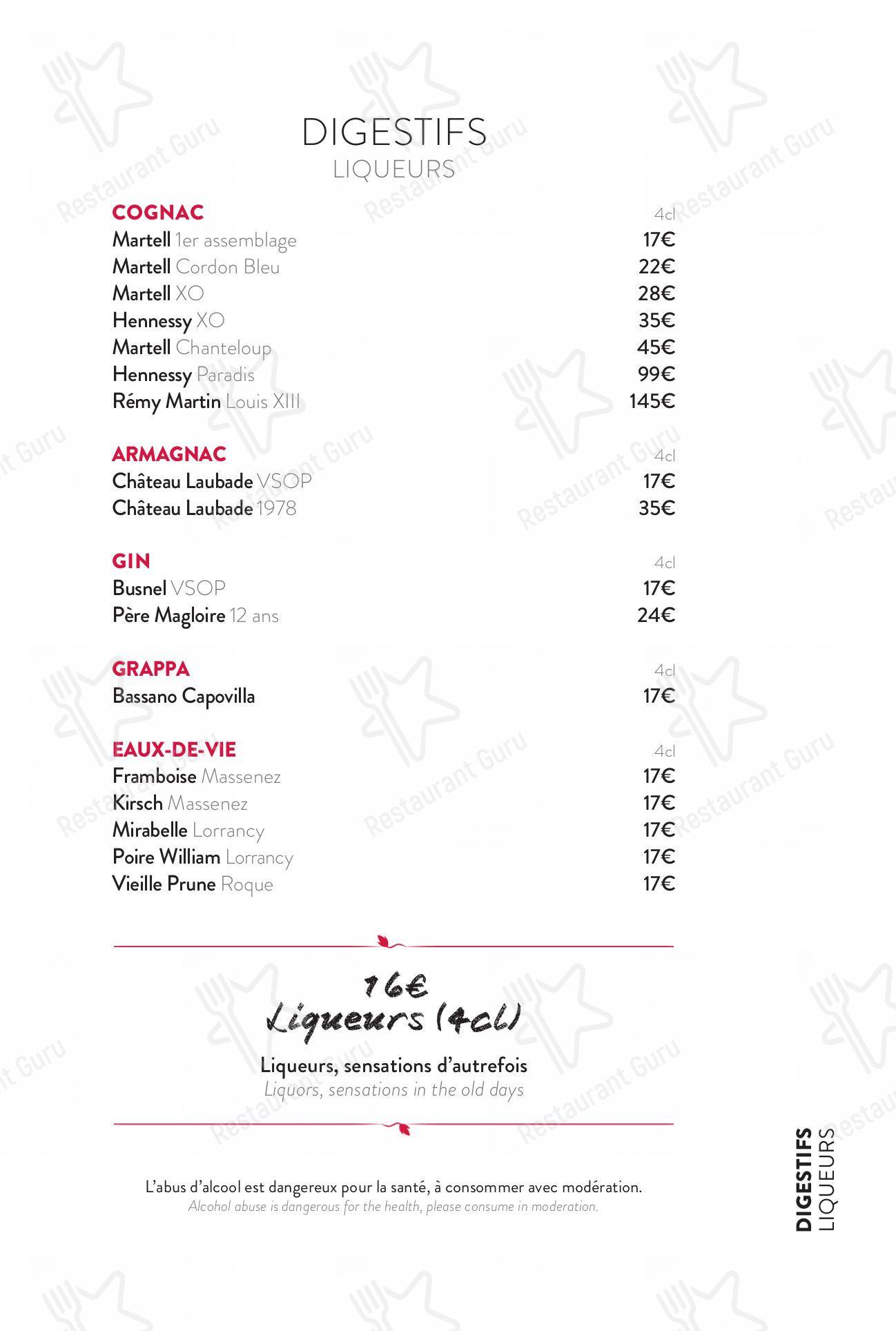 Menu pour Terrasse Eugénie - 菜单