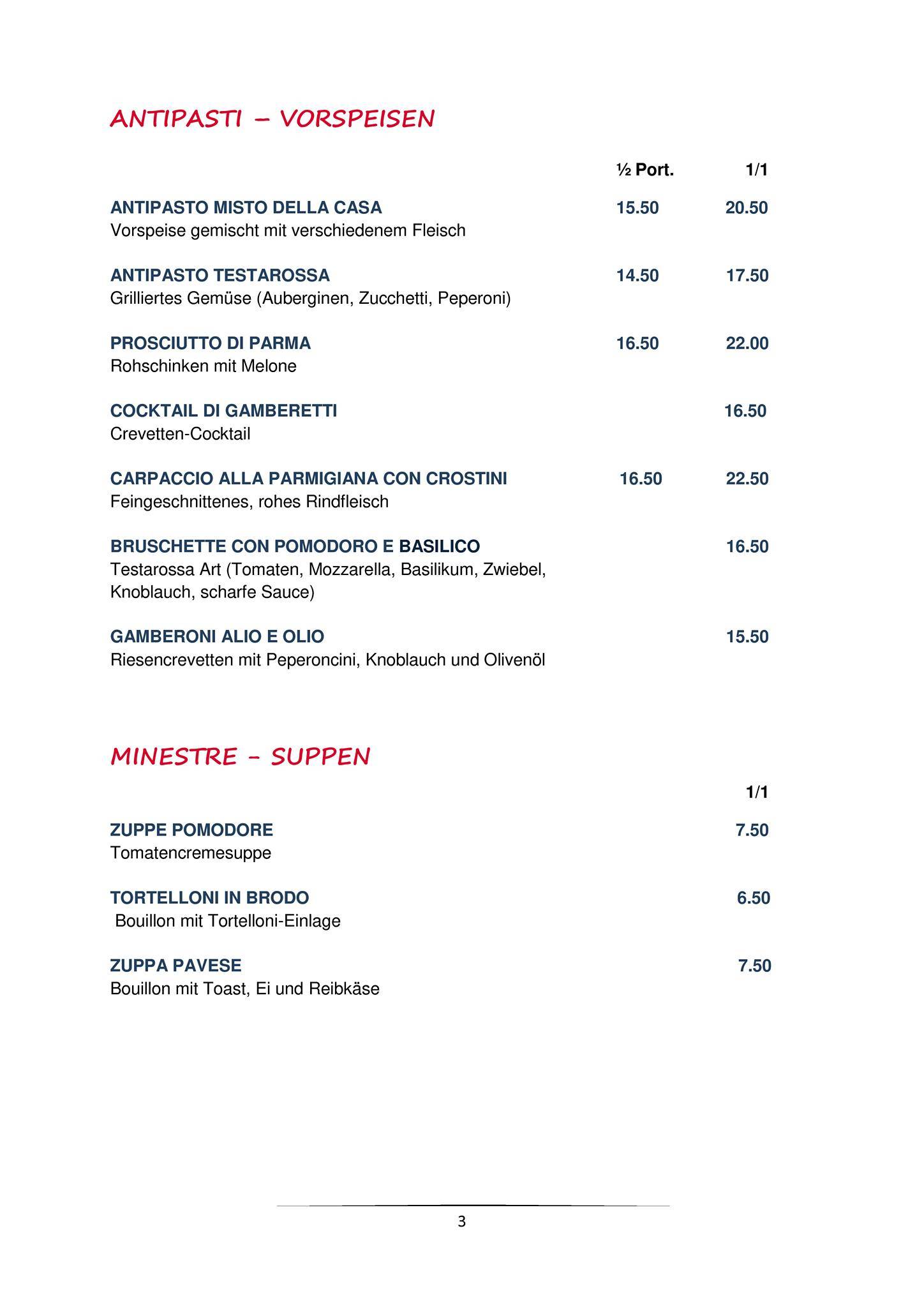 Menu di Testarossa 