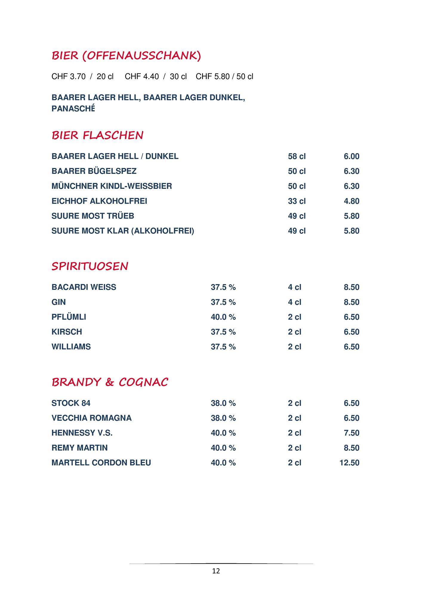 Menu di Testarossa 