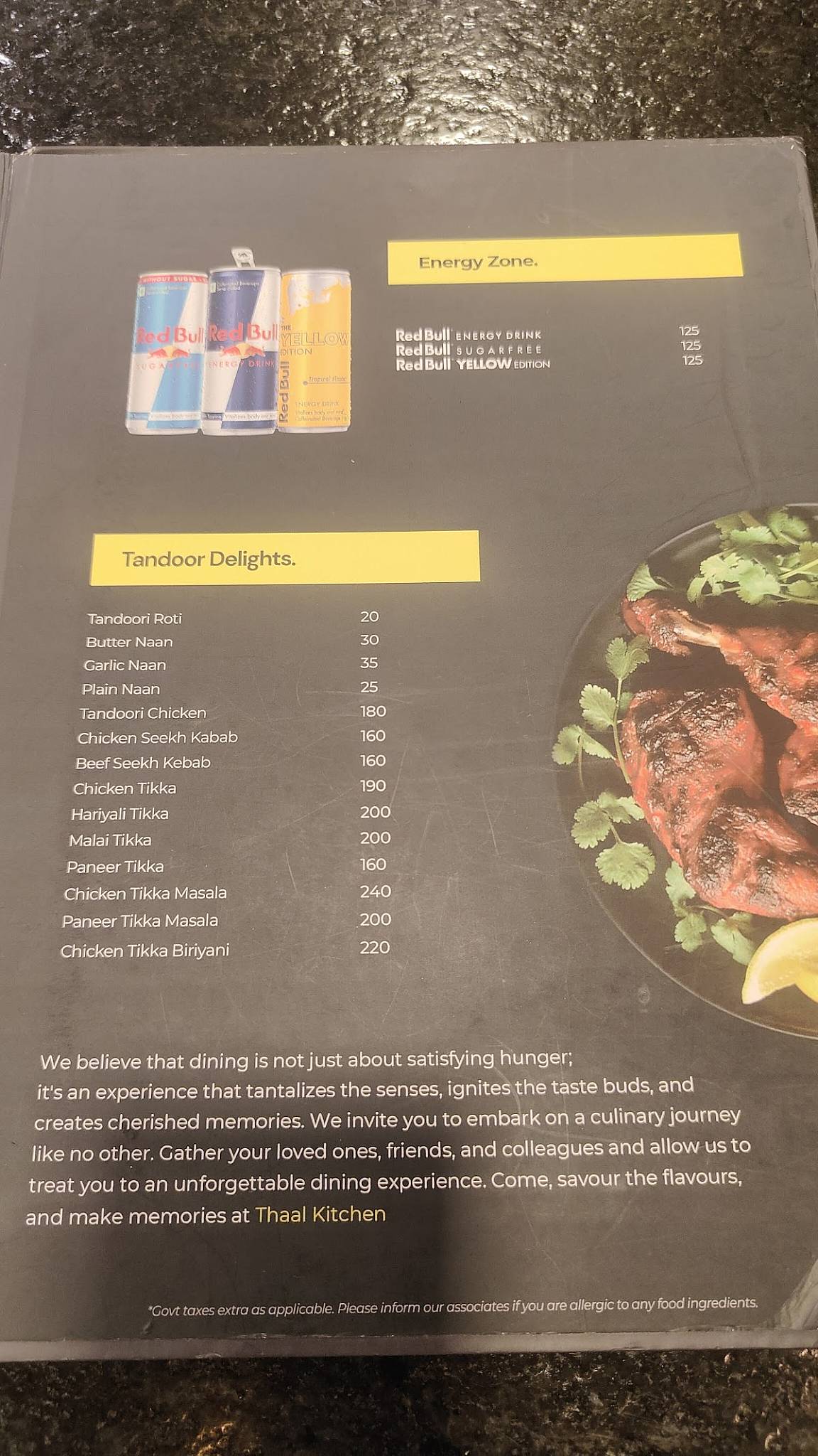 Thaal Kitchen menu