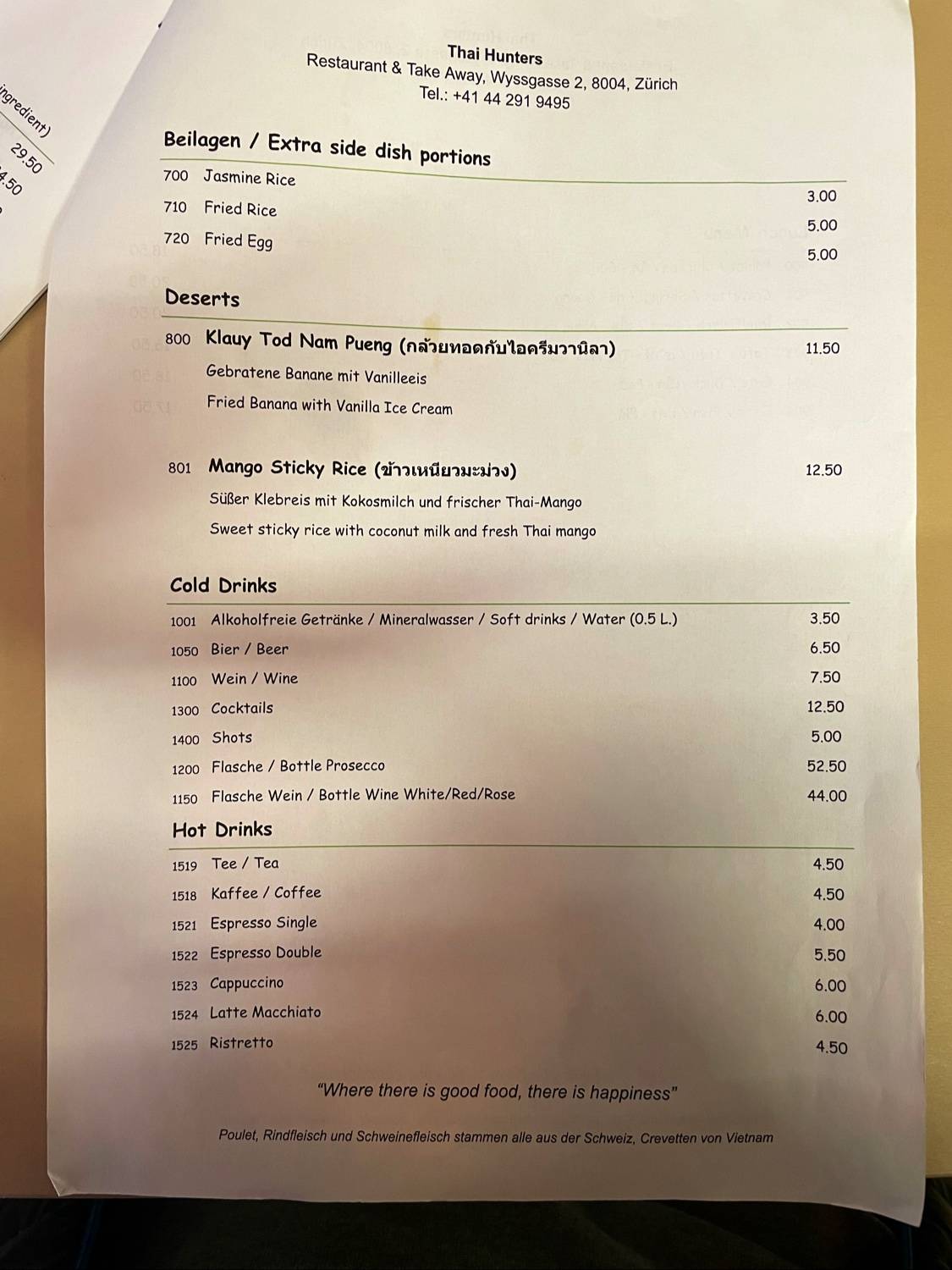 Menu di Thai Hunters Restaurant & Take Away 