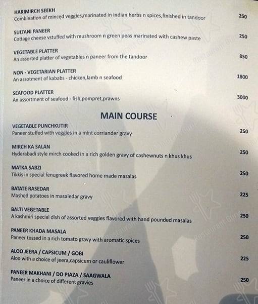 Satkar Grande menu