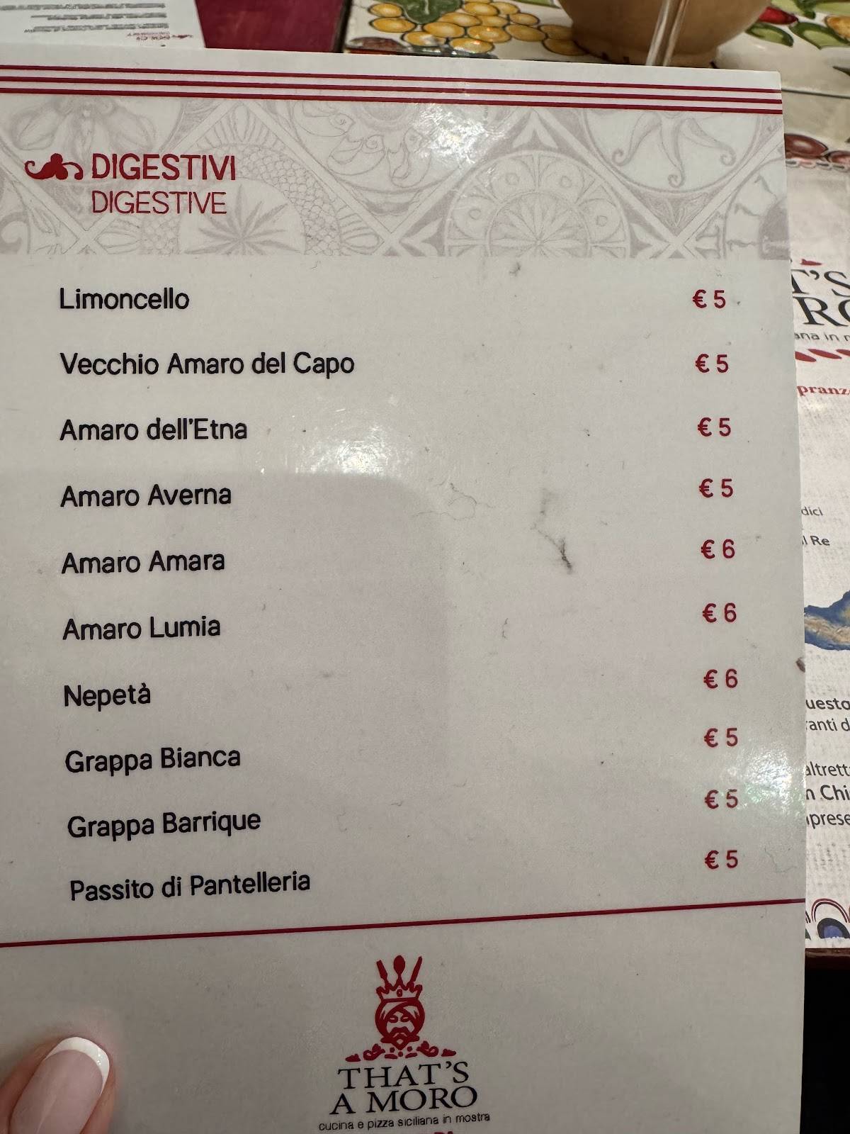 Menu di That's a Moro 