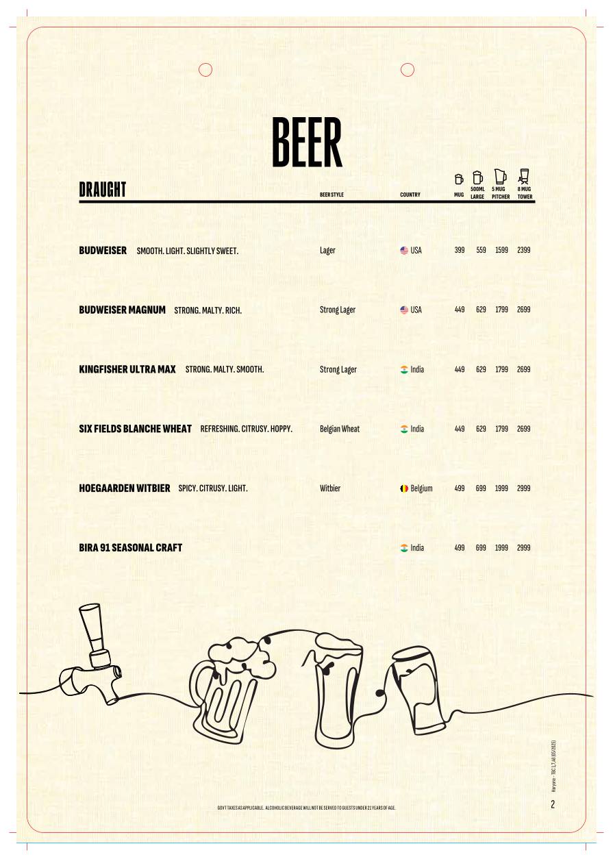 The Beer Café menu