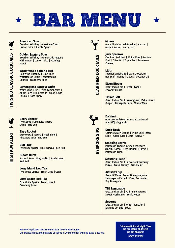 Menu at The Bier Library Brewery & Kitchen, Koramangala, Bengaluru