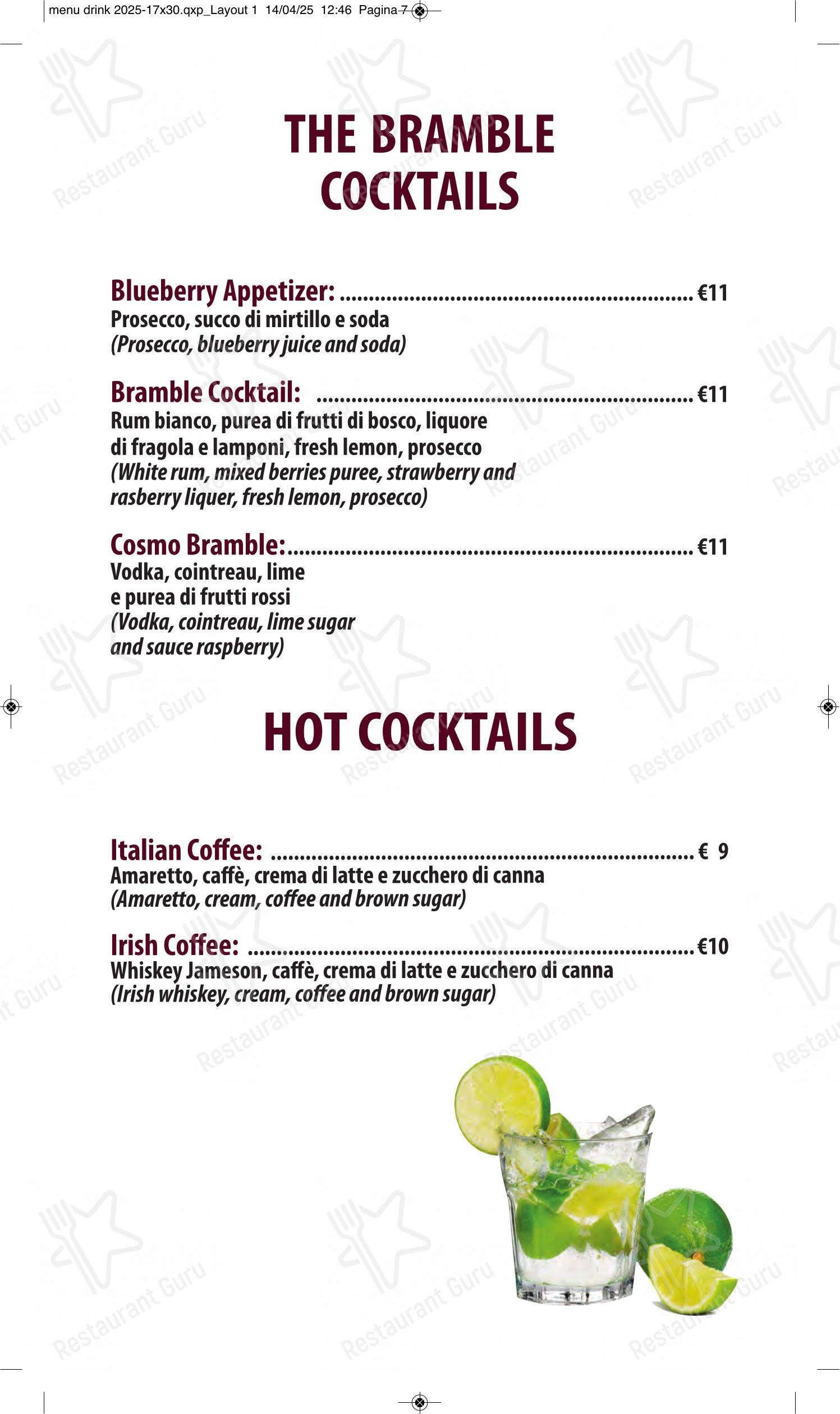 Menu bar per The Bramble Bar & Kitchen pub & bar