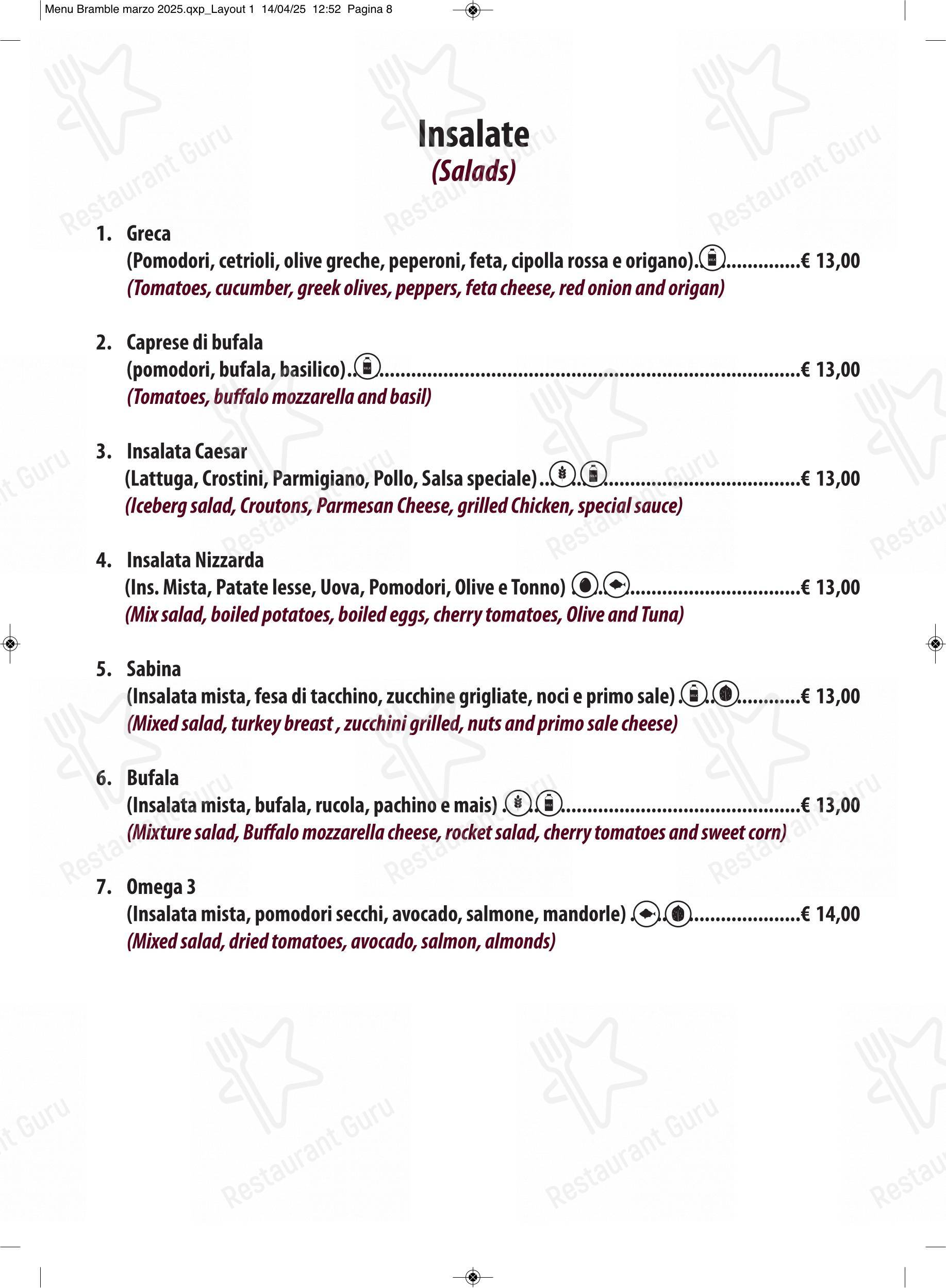 Menu per The Bramble Bar & Kitchen pub & bar