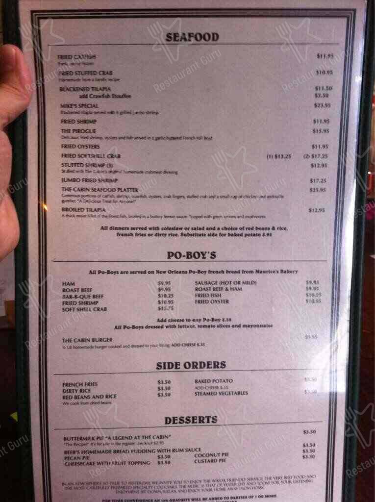 Menu at The Cabin Restaurant and Events, Gonzales, LA44