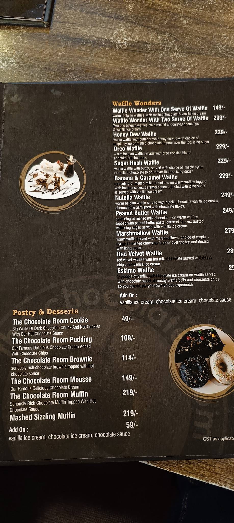 The Chocolate Room menu