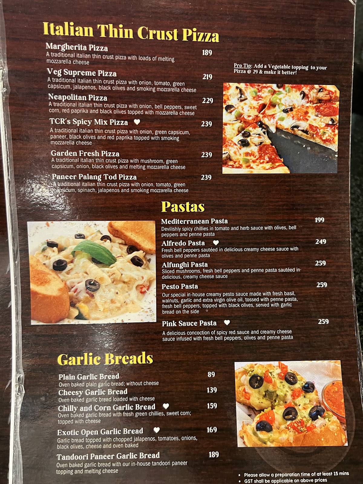 The Chocolate Room menu