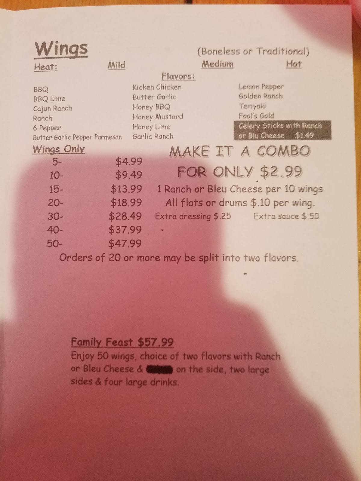 Menu at The Coop restaurant, Macclenny