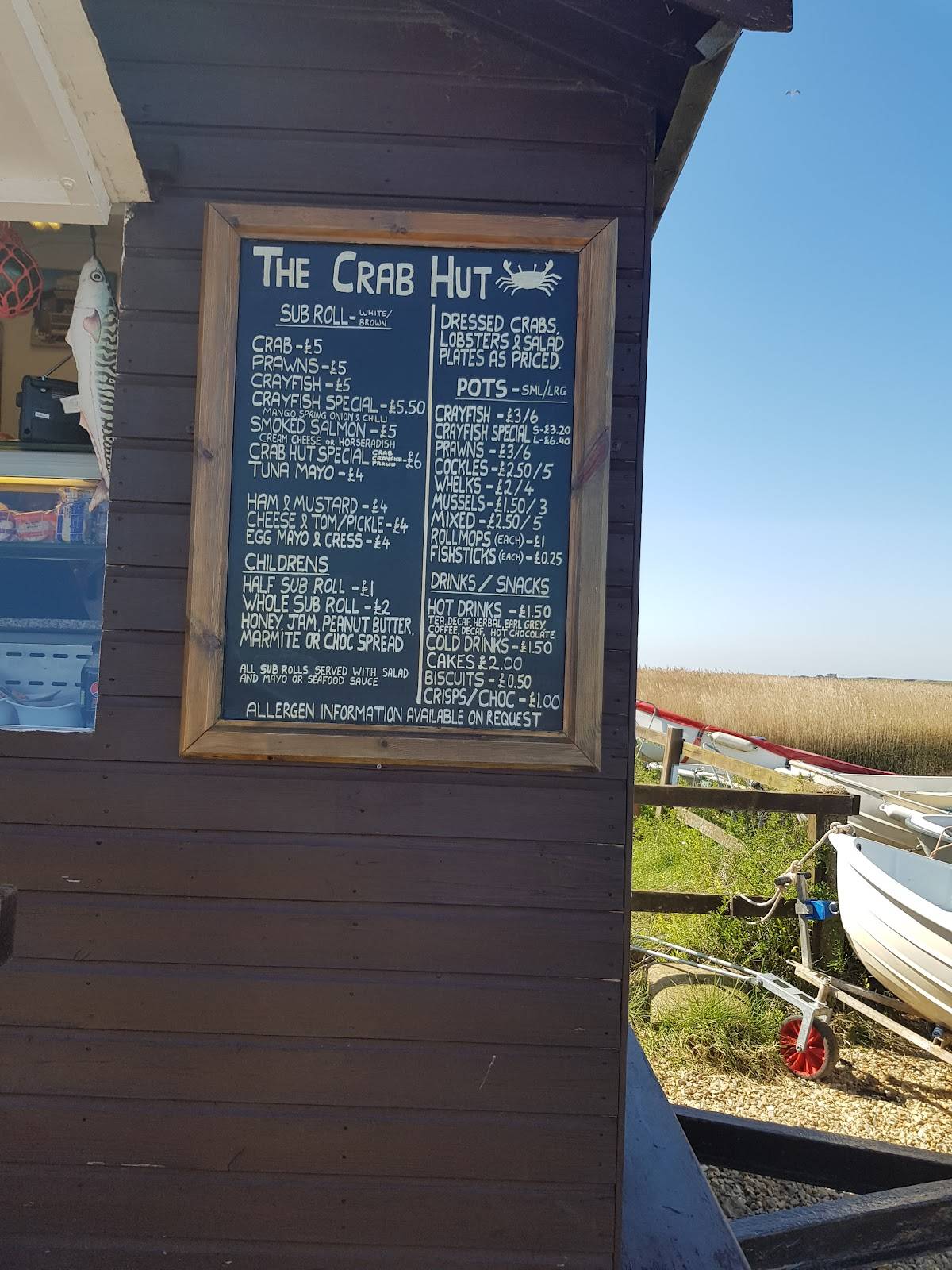 Menu at The Crab Hut restaurant, Brancaster Staithe, Harbour Way