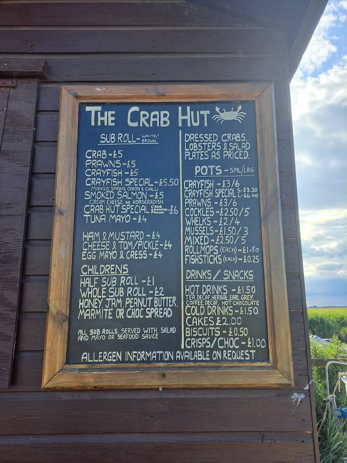 Menu at The Crab Hut restaurant, Brancaster Staithe, Harbour Way