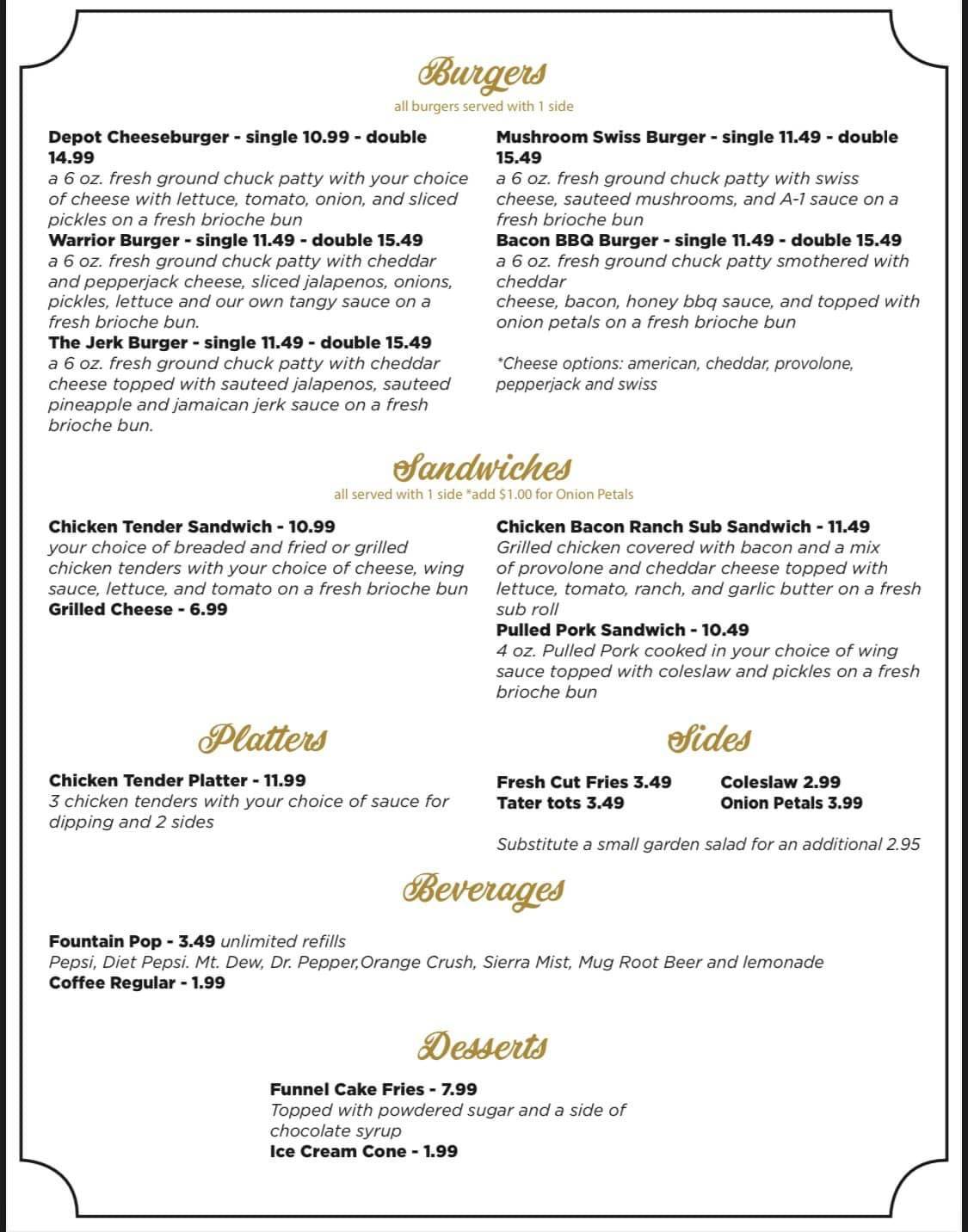 Menu at The Depot Street Pub and Grub, Pataskala