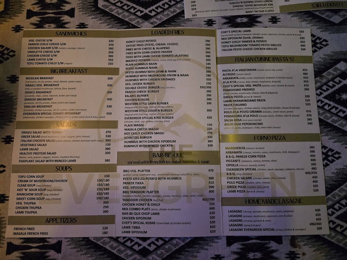 The Evergreen menu