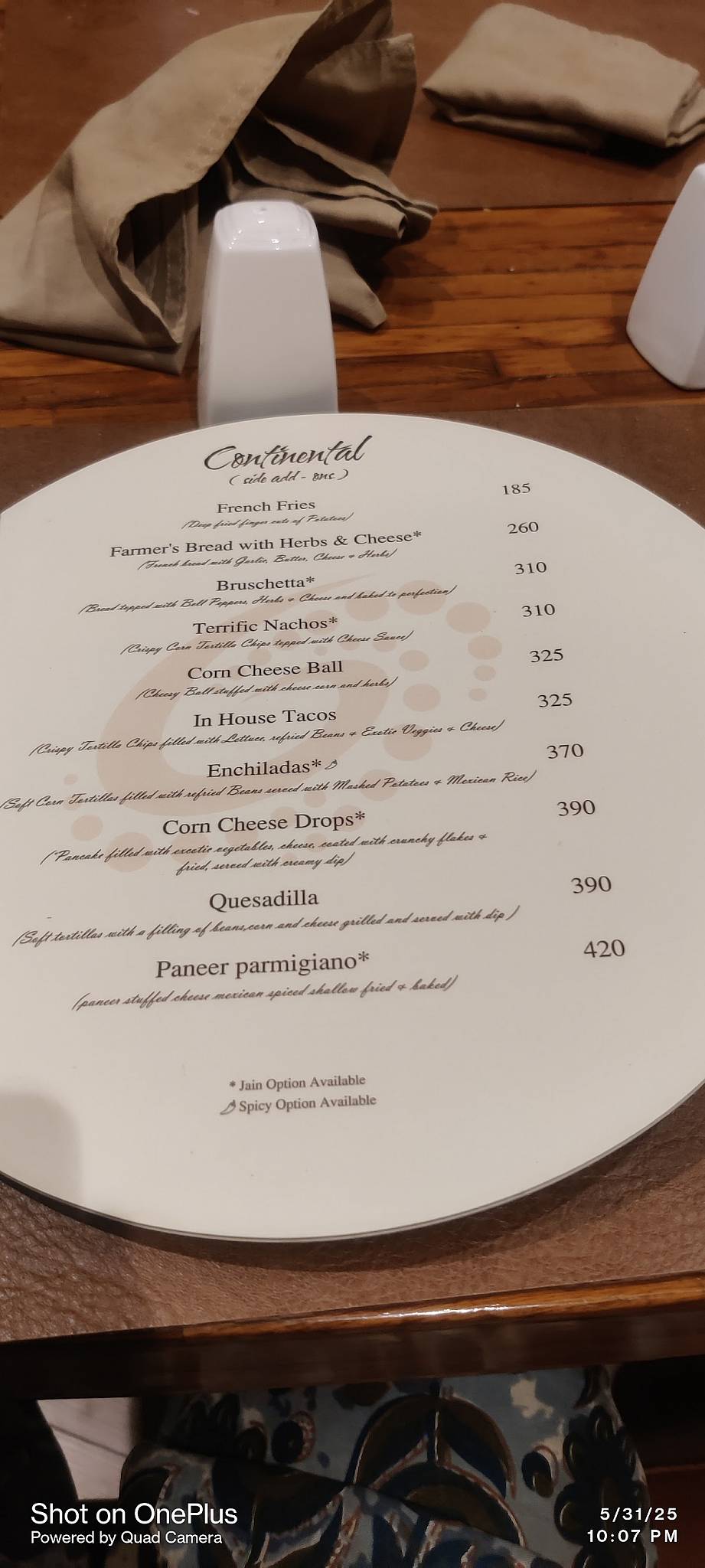 The Galaxy Revolving Restaurant menu