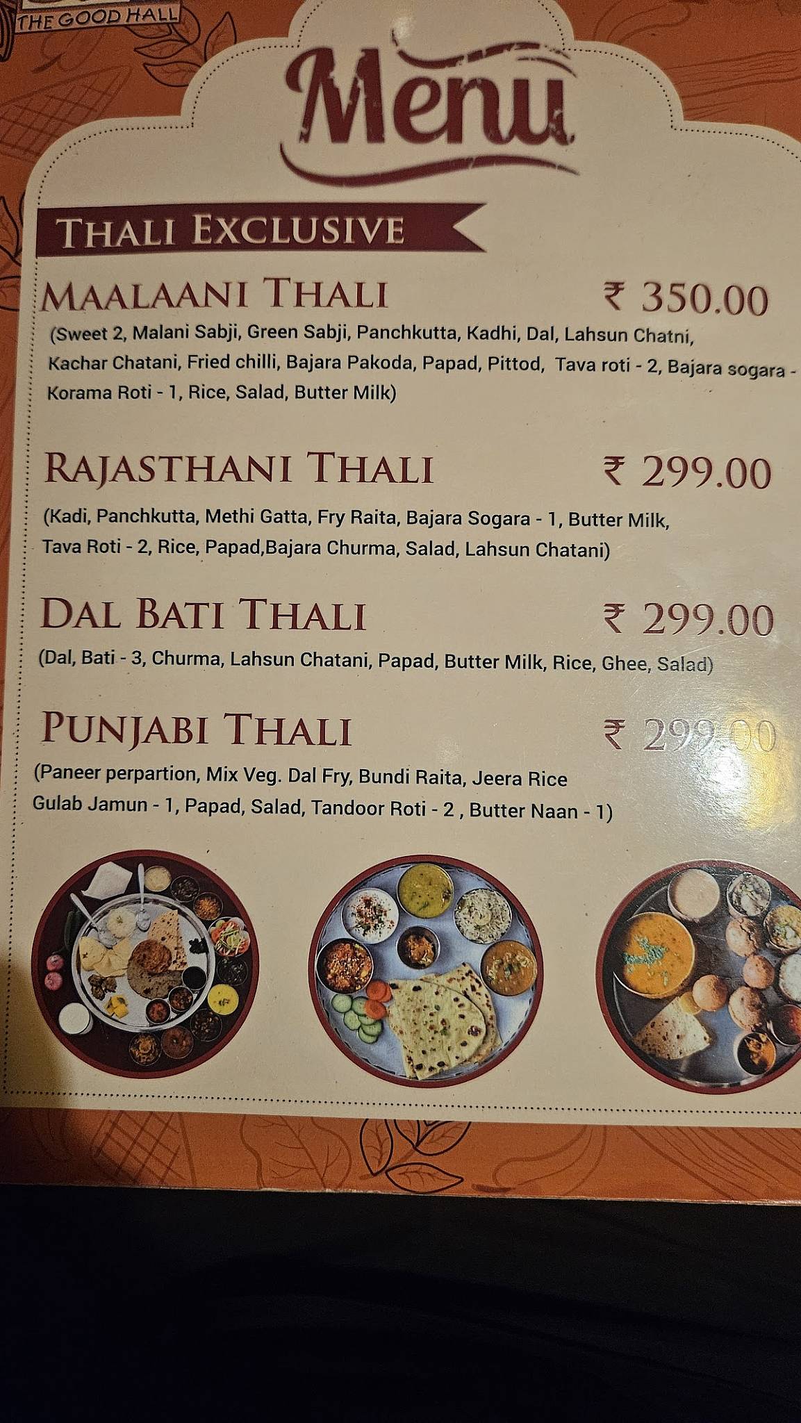 The Goodhall Restaurant - Best Restaurant in Barmer Resort and Water Park in Barmer menu