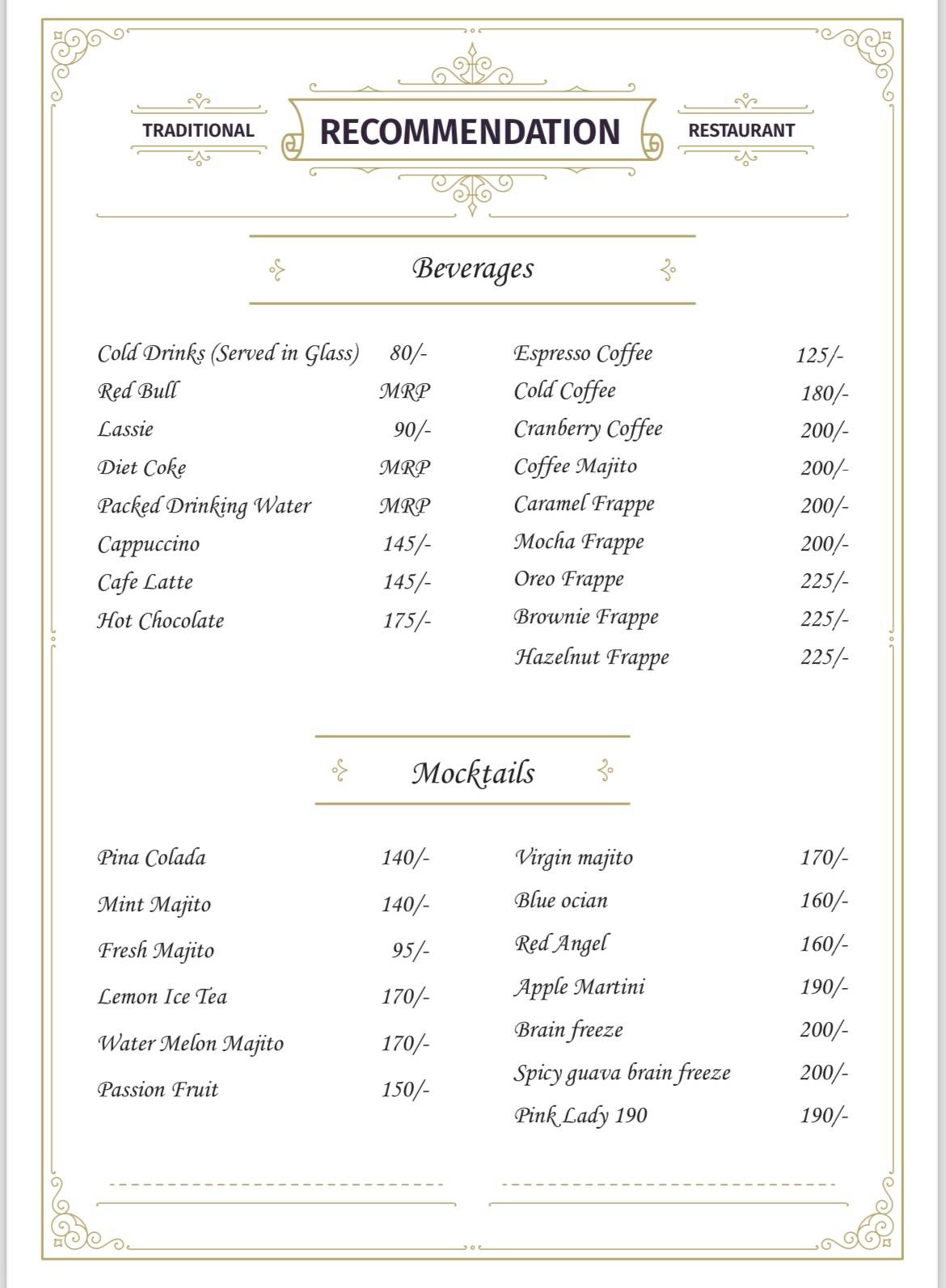 The Gravity- Fine Dine Restaurant menu