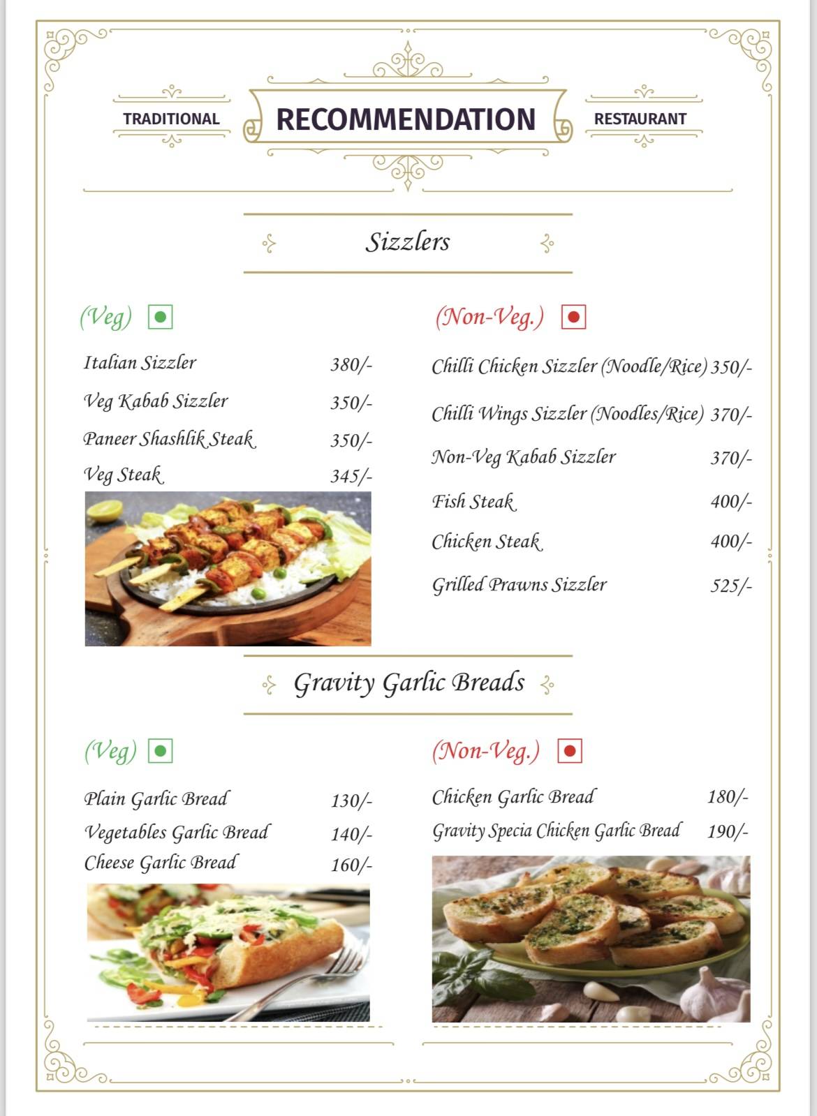 The Gravity- Fine Dine Restaurant menu