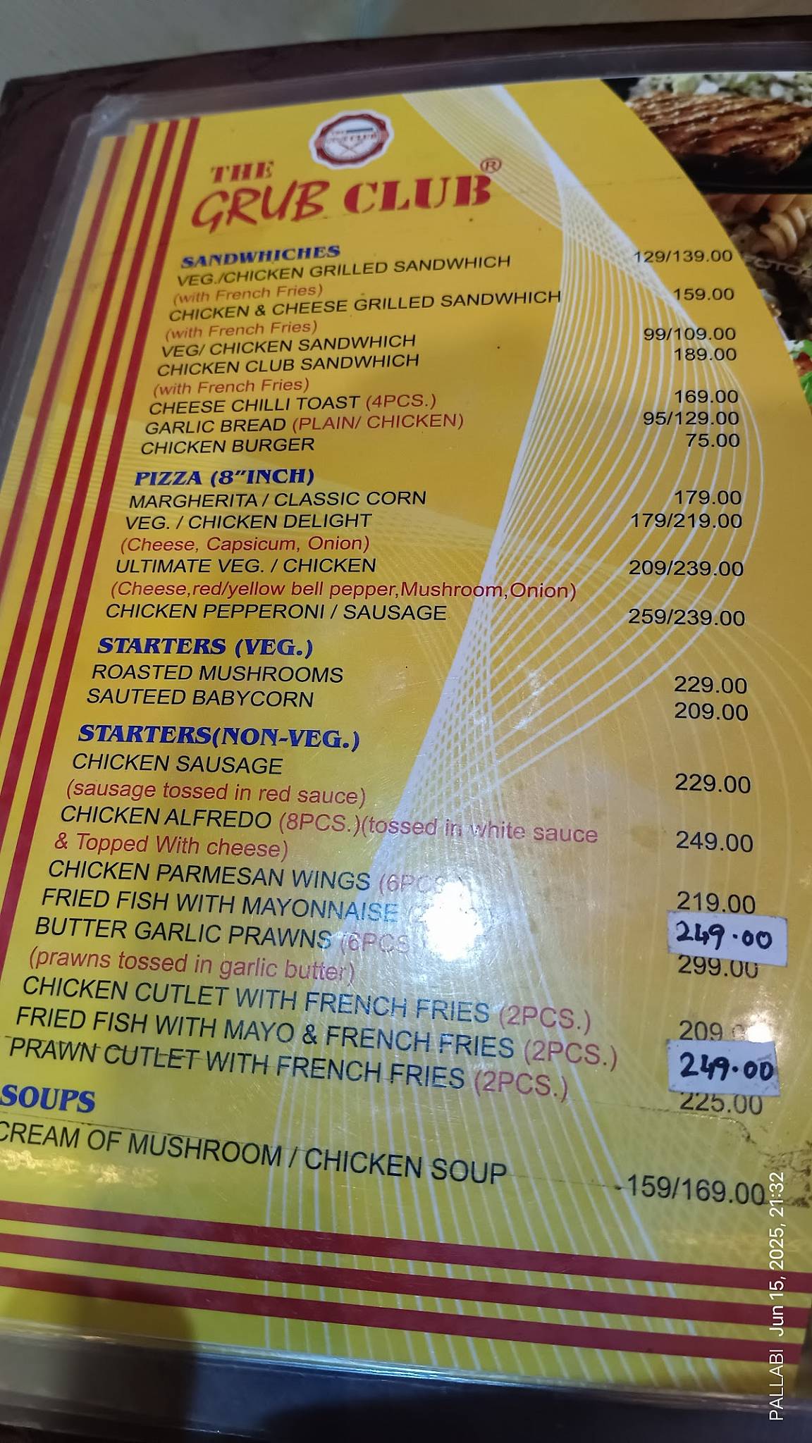 The Grub Club menu