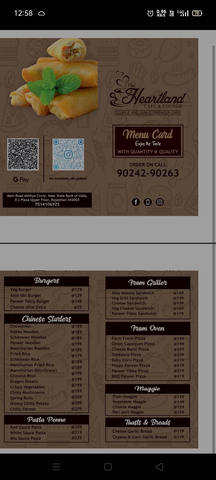 The Heartland Cafe And Lounge menu