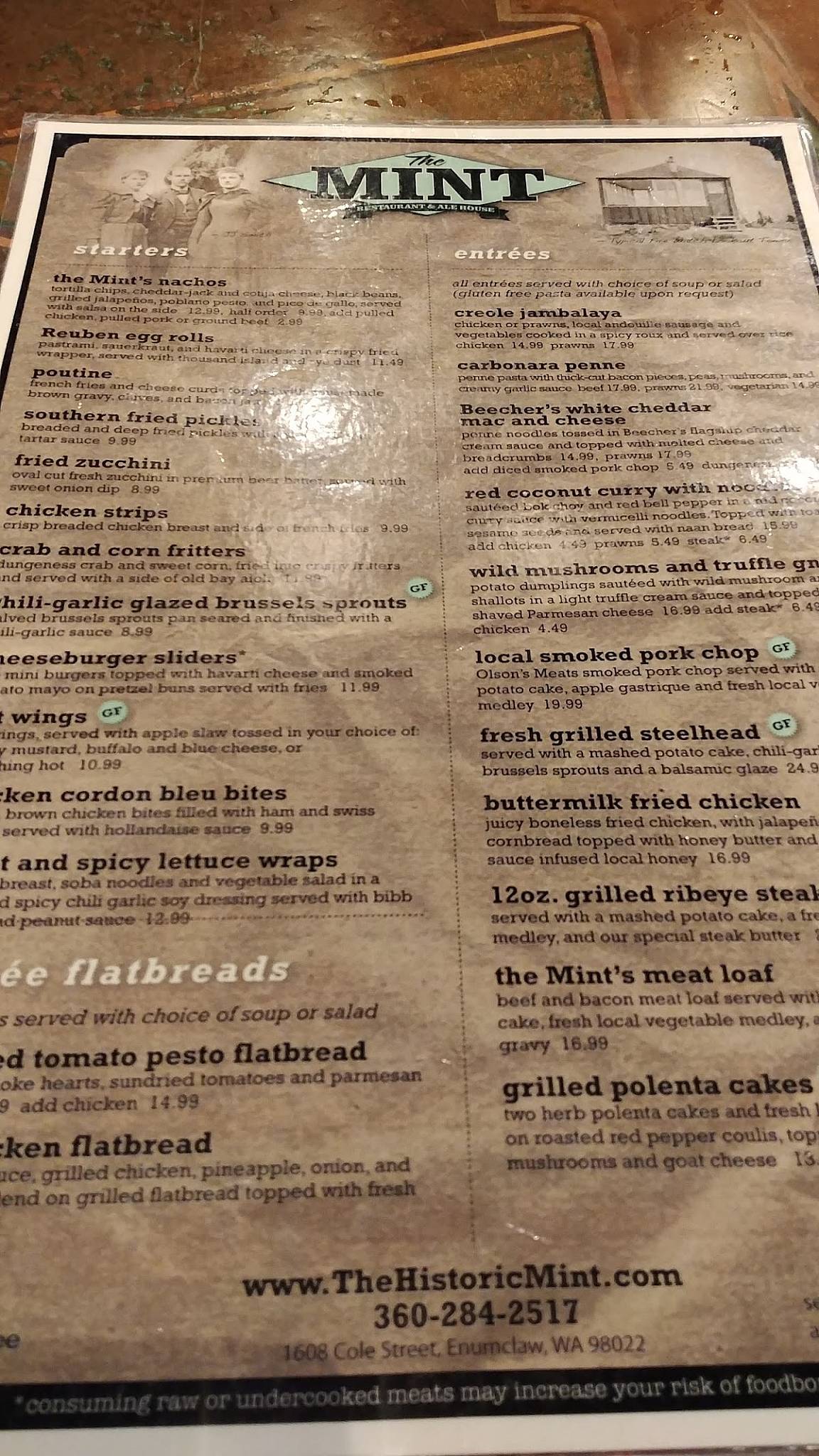 Menu at The Historic Mint Restaurant & Alehouse, Enumclaw