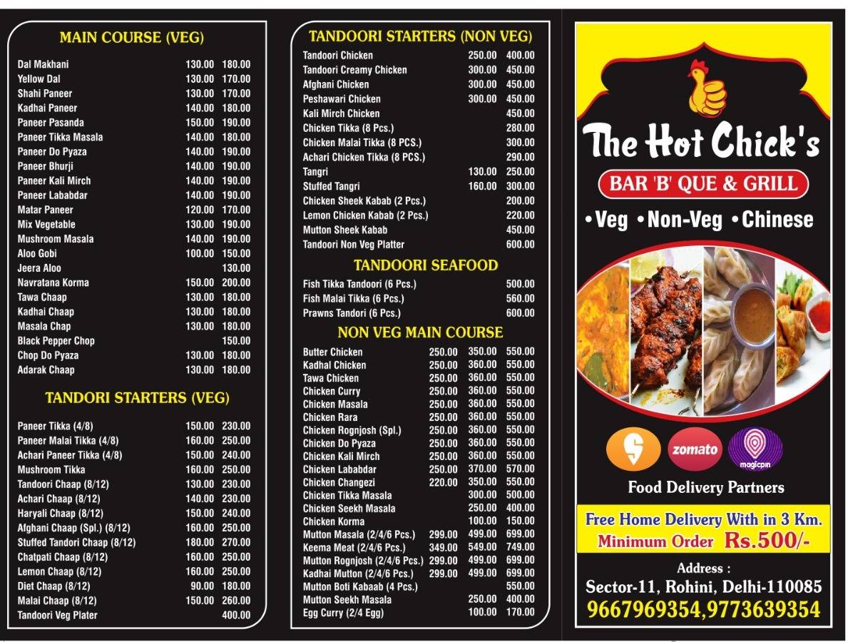 The Hot Chick's menu