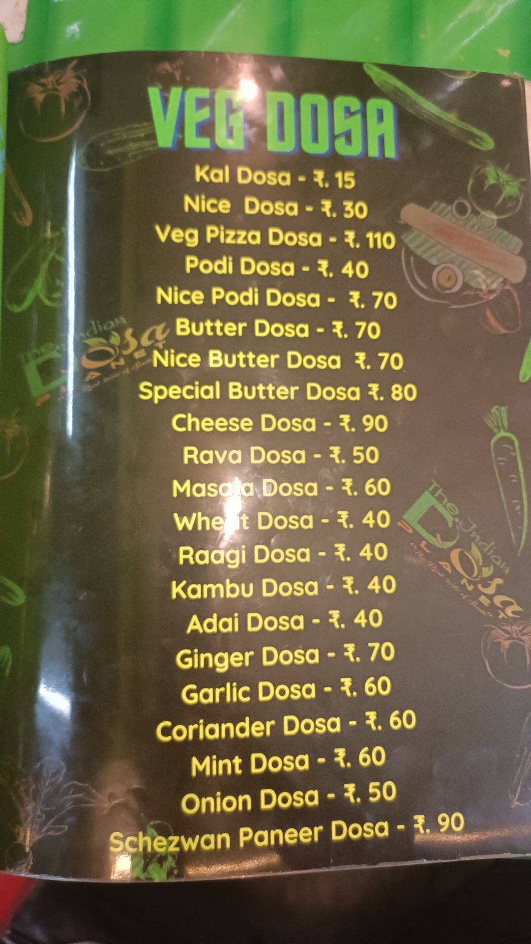 The INDIAN Dosa Planet menu