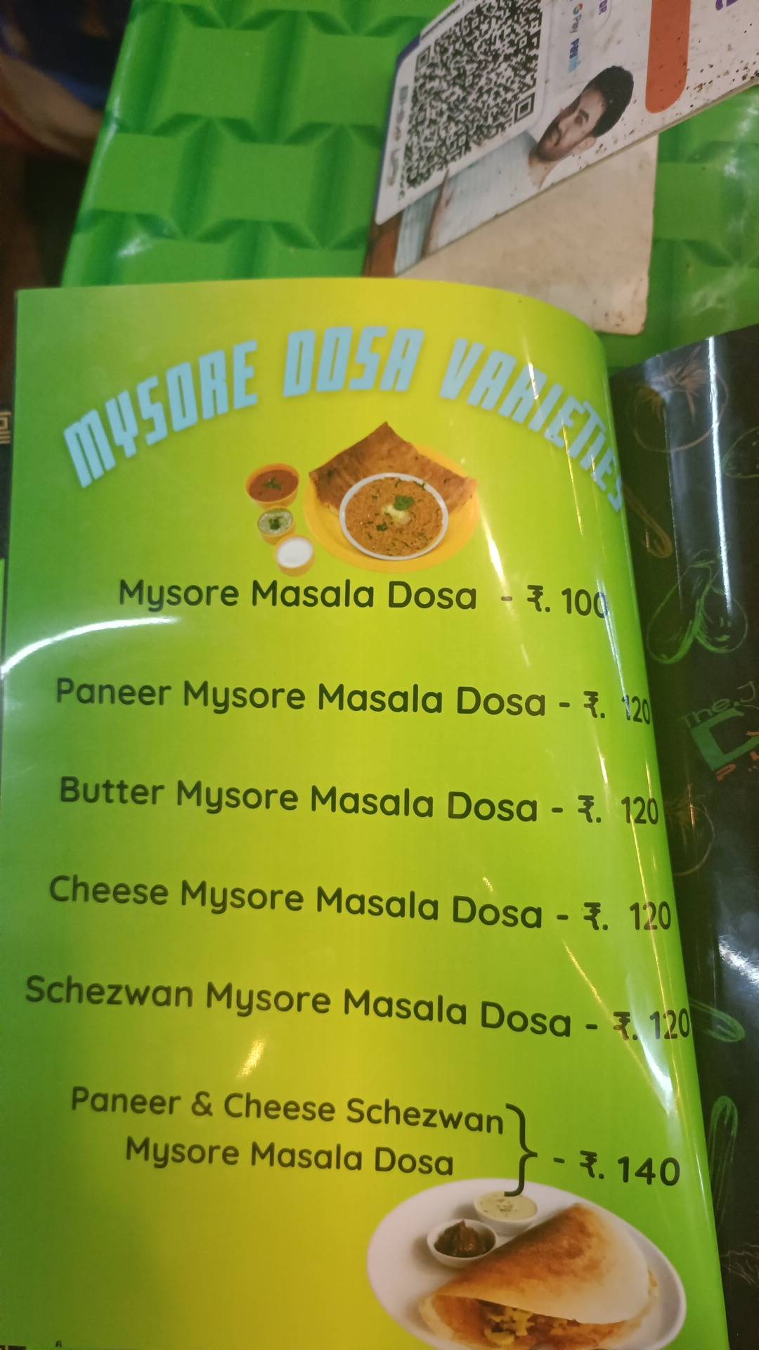 The INDIAN Dosa Planet menu
