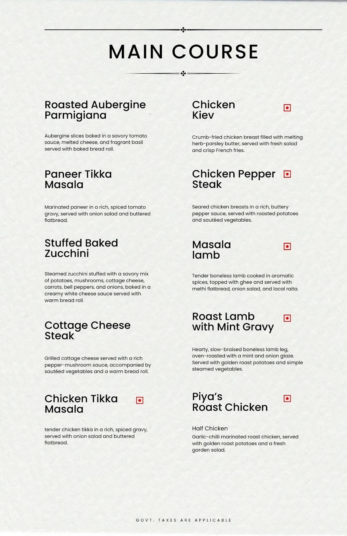 The Johnson's Cafe Hotel & Bar menu