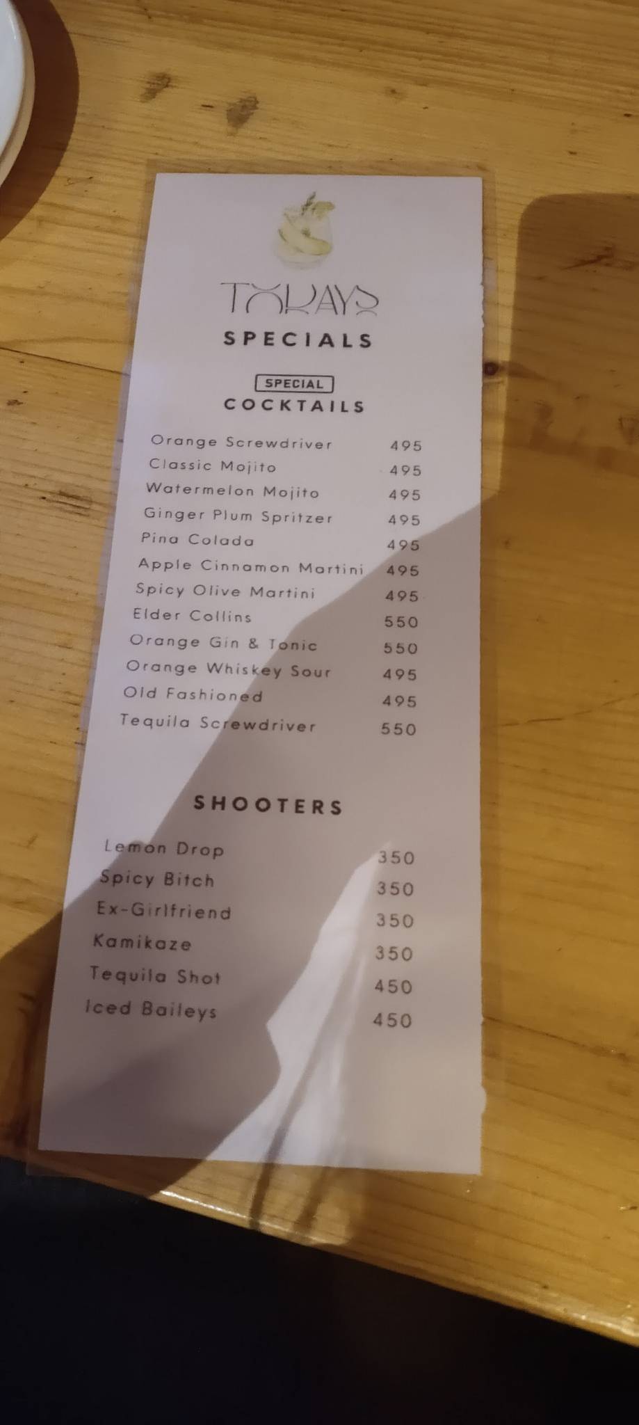 The Johnson's Cafe Hotel & Bar menu