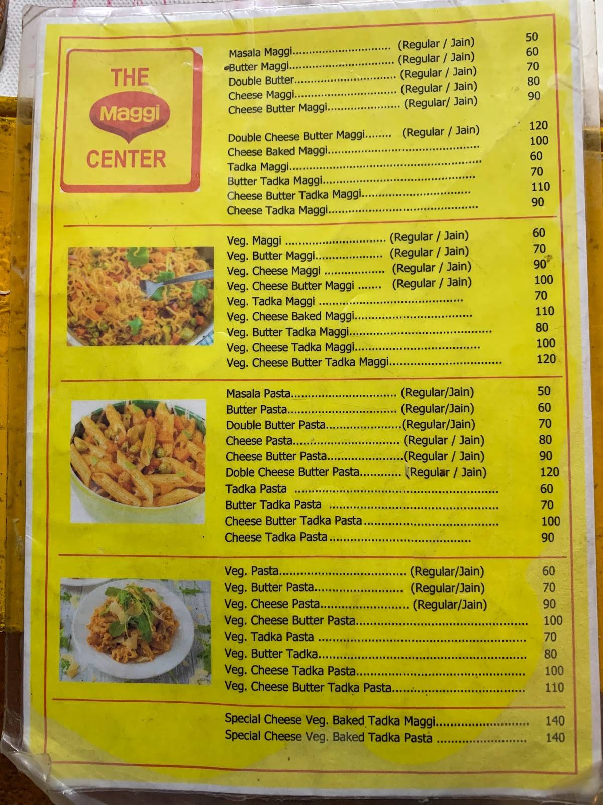 The Maggi Centre menu
