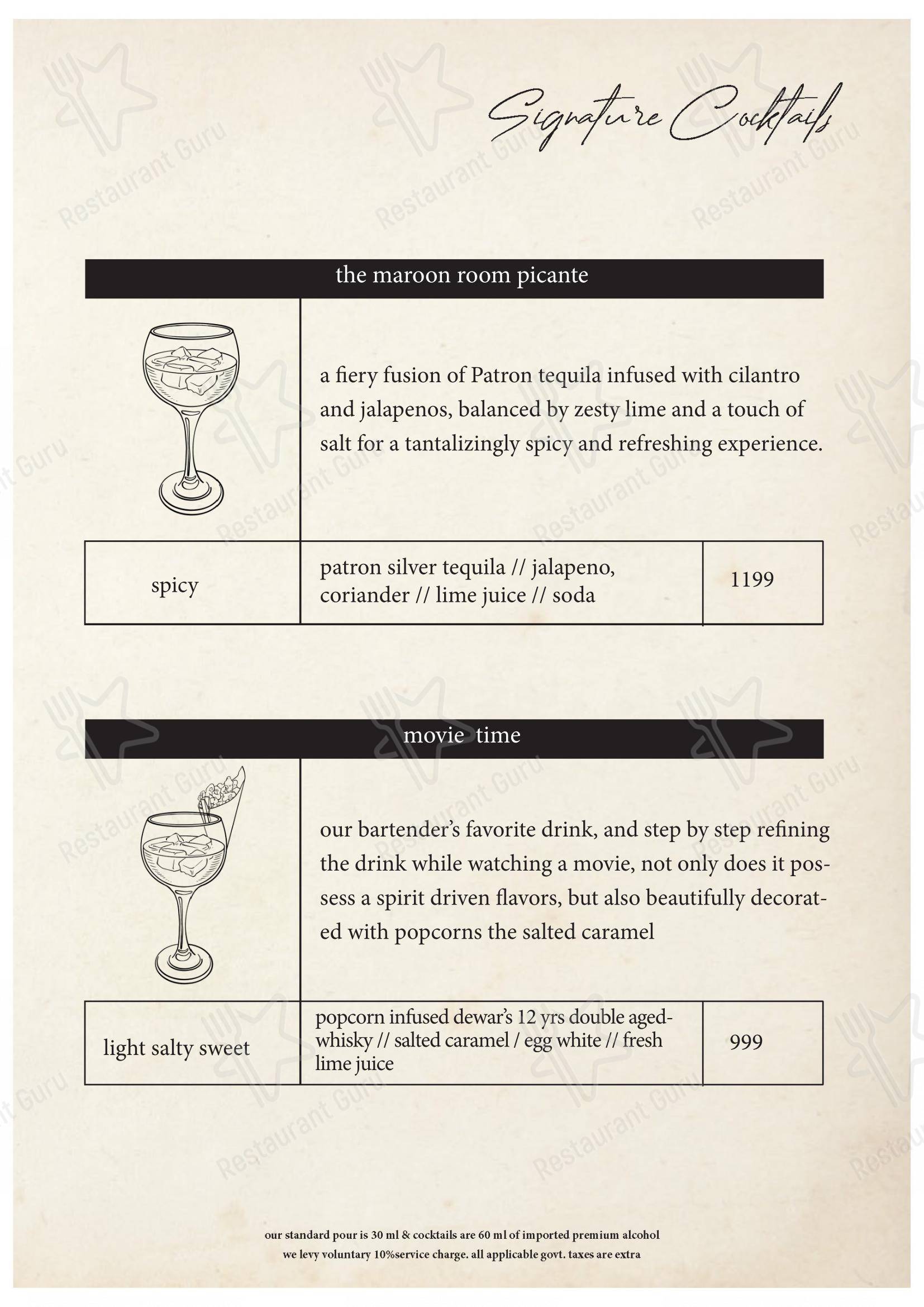 The Maroon Room – Pan Asian Fine Dine in Guwahati - Menu bar