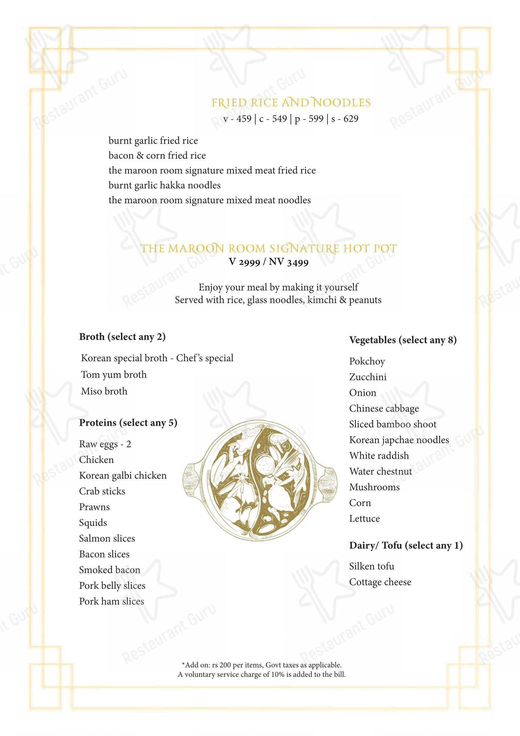 Menu for The Maroon Room – Pan Asian Fine Dine in Guwahati in Guwahati
