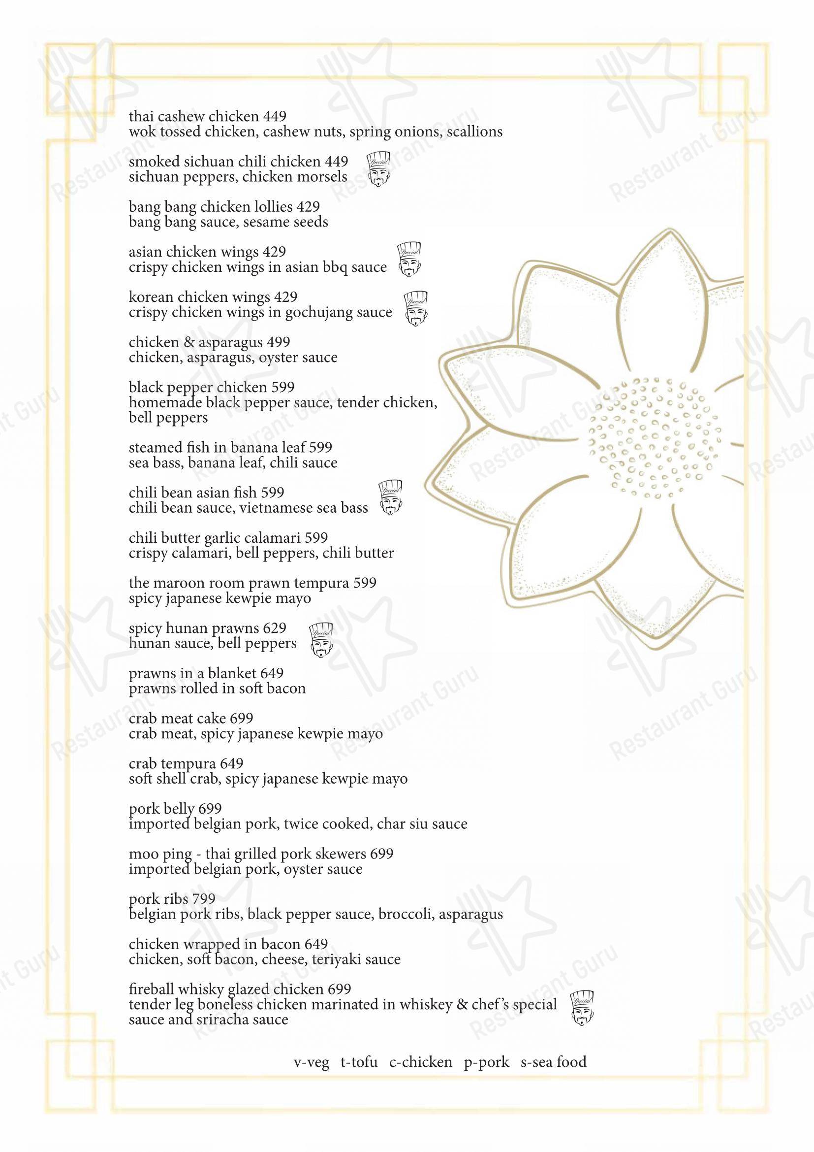 Menu for the The Maroon Room – Pan Asian Fine Dine in Guwahati restaurant