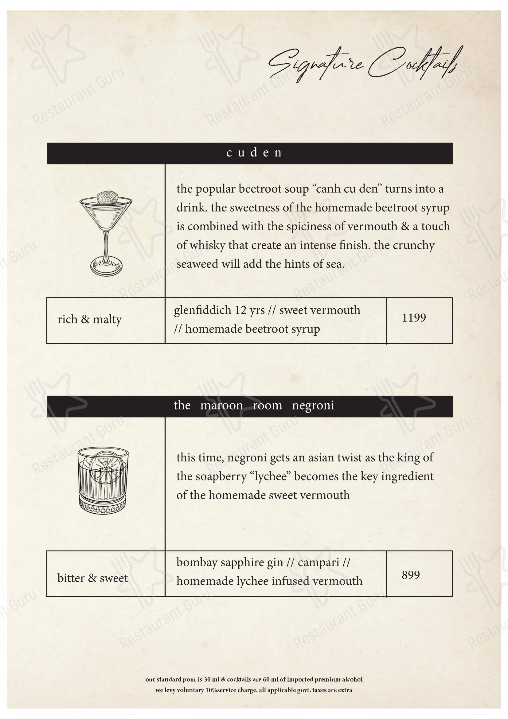 Menu bar for The Maroon Room – Pan Asian Fine Dine in Guwahati in Guwahati