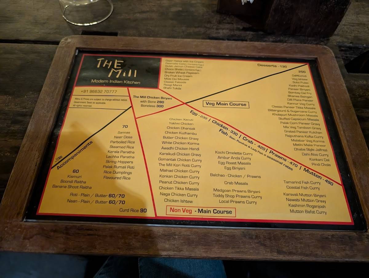 The Mill menu