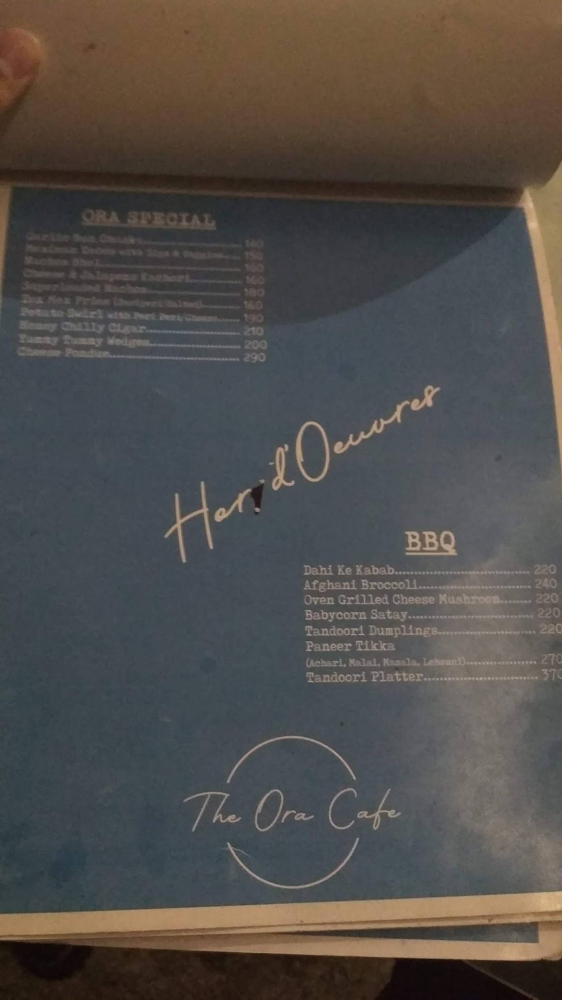 The Ora Cafe menu