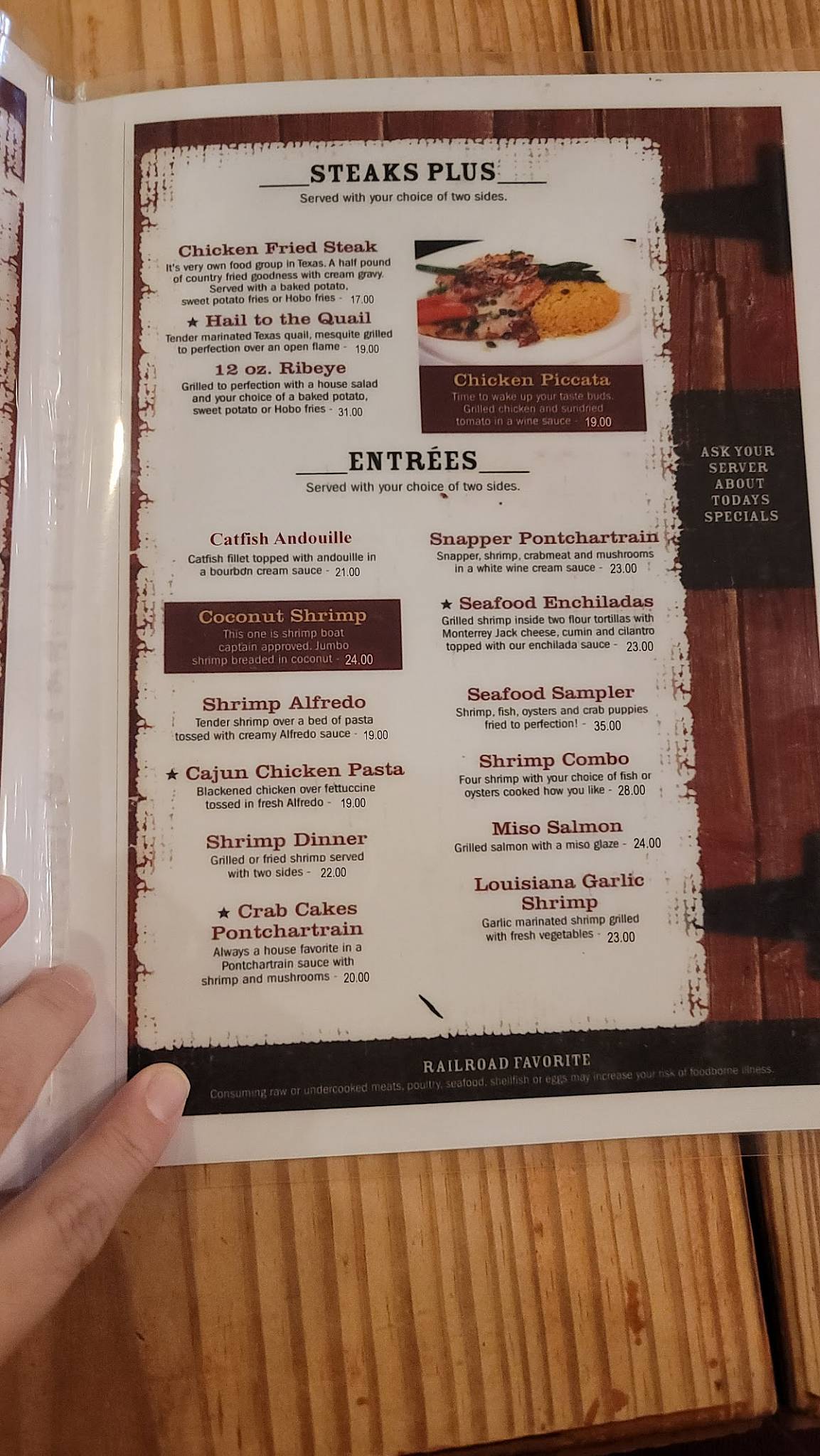 Menu at The Original Railroad Seafood Station pub & bar, Odem, Voss Ave