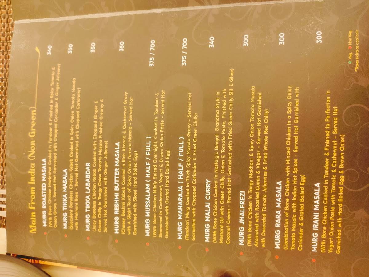 Menu at The Park (TP), Rourkela