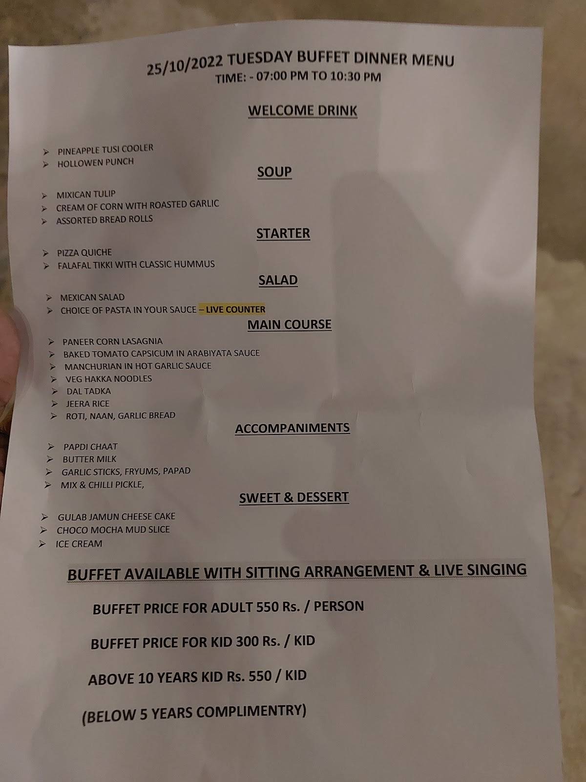 The Peacock Restaurant menu