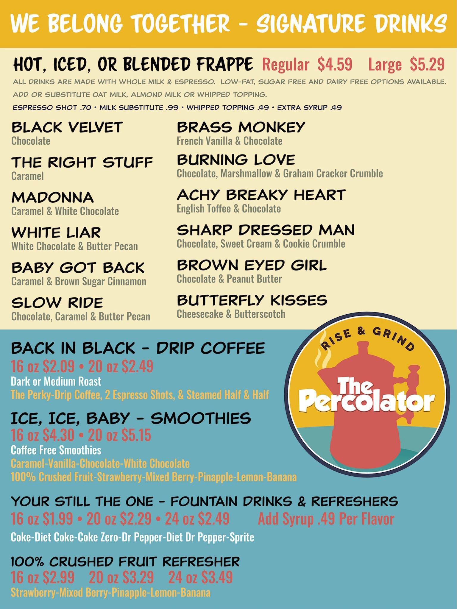 Menu at The Percolator pub & bar, Pelahatchie
